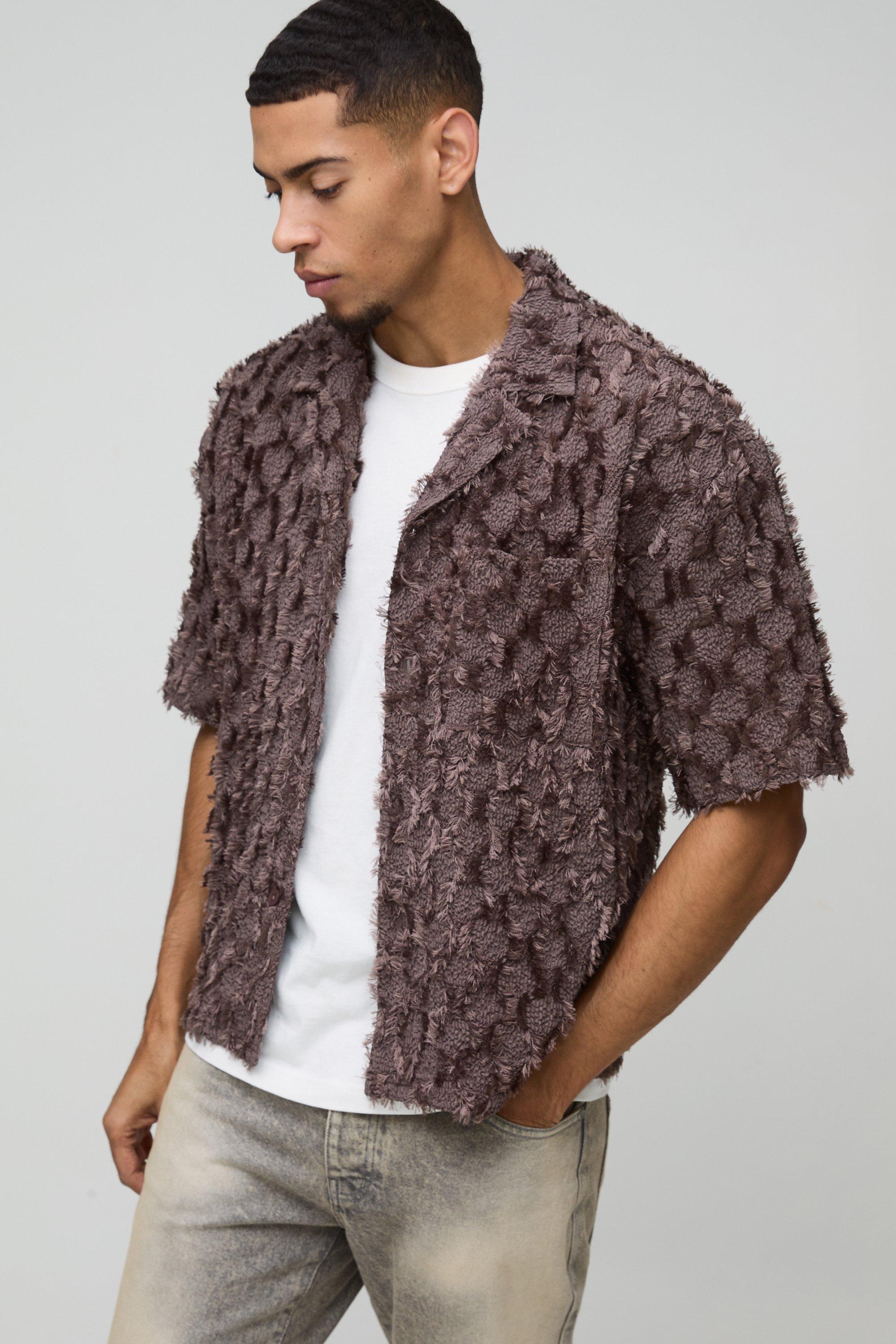 Oversized Boxy Revere Tufted Crinkle Shirt
