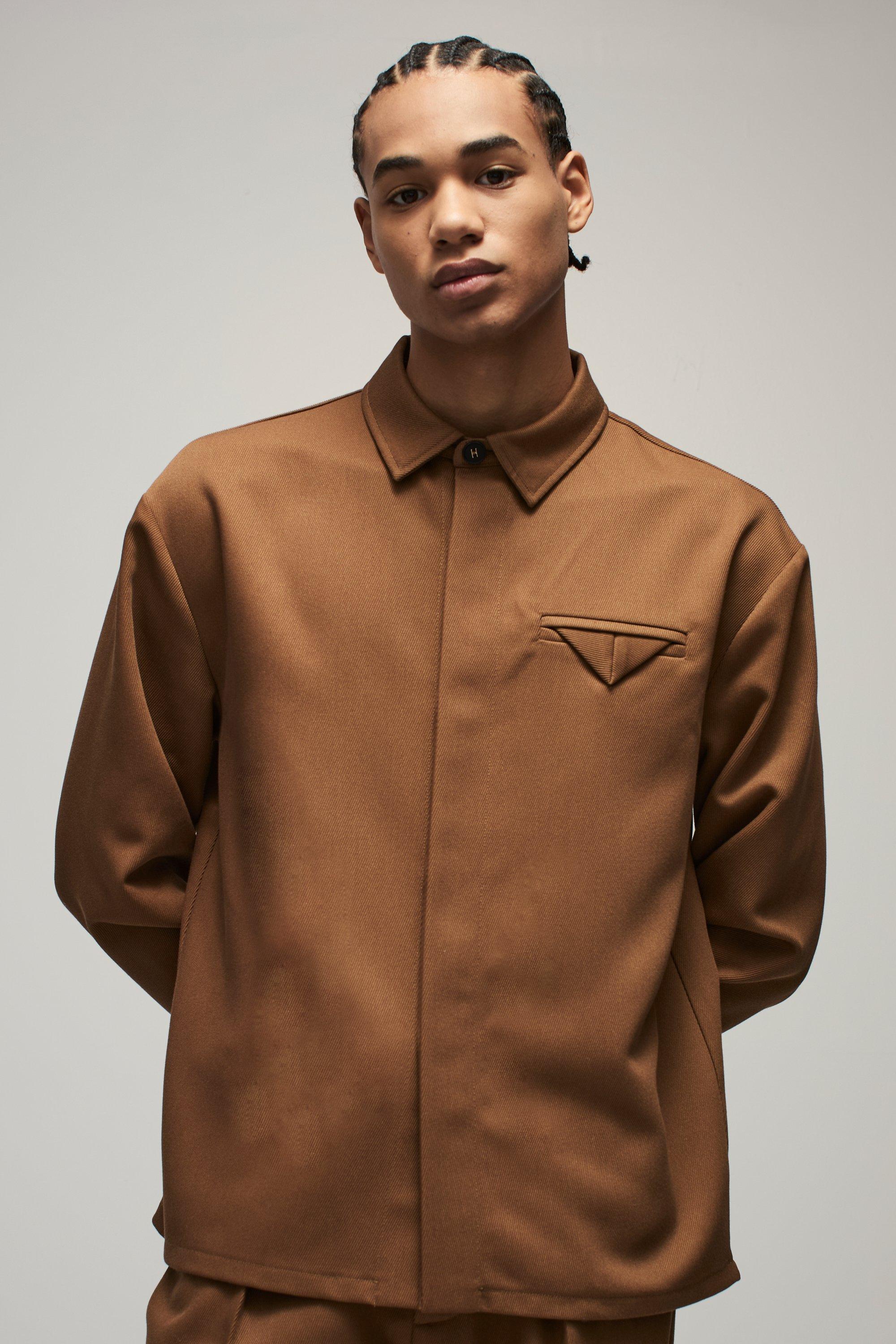 Image of Sovracamicia Smart oversize in twill con tasche, Beige