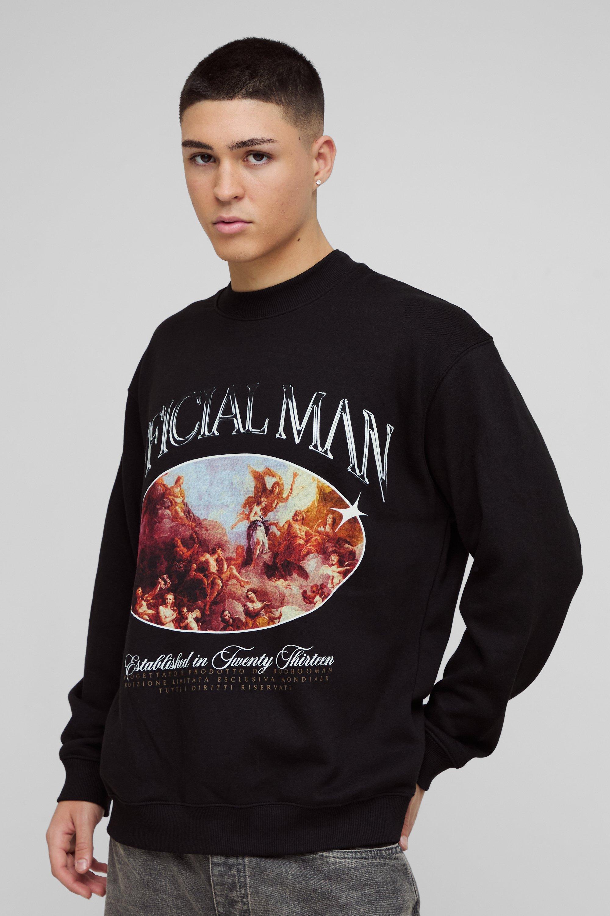 Felpa oversize Official Man con grafica rinascimentale, Nero