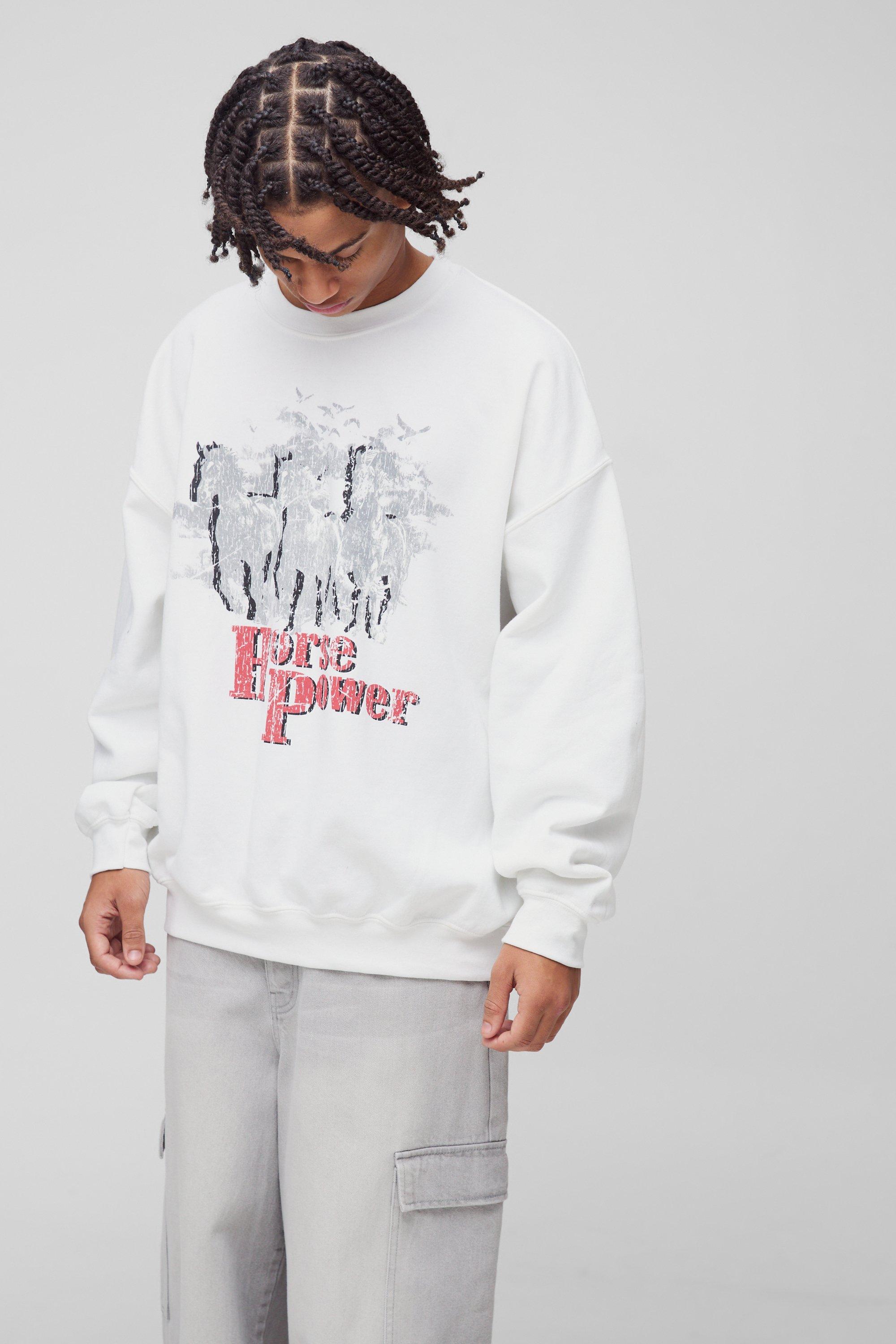 Felpa oversize con grafica Horse Power Western, Bianco