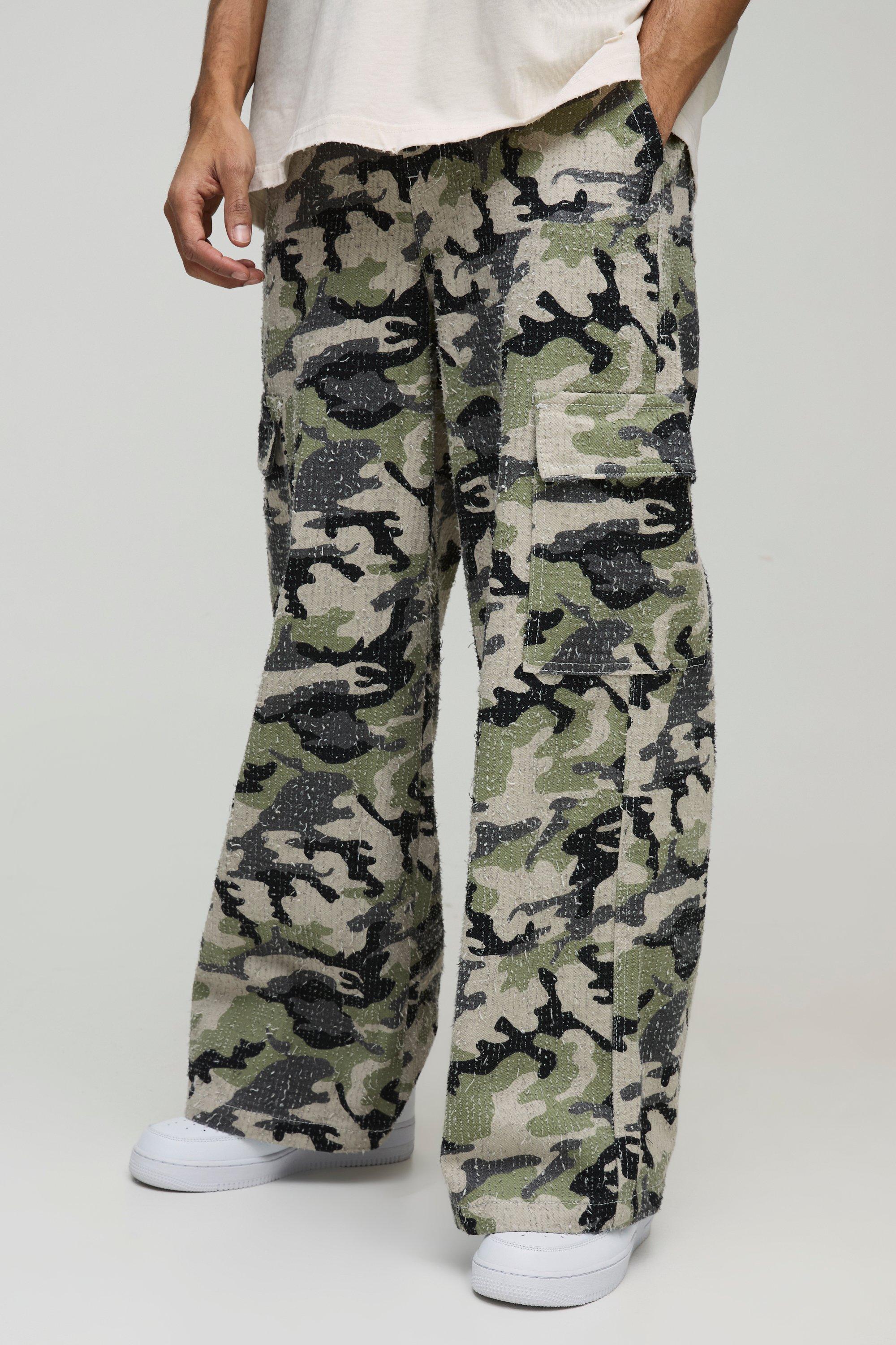 Baggy Fit Camo Textured Cargo Trousers