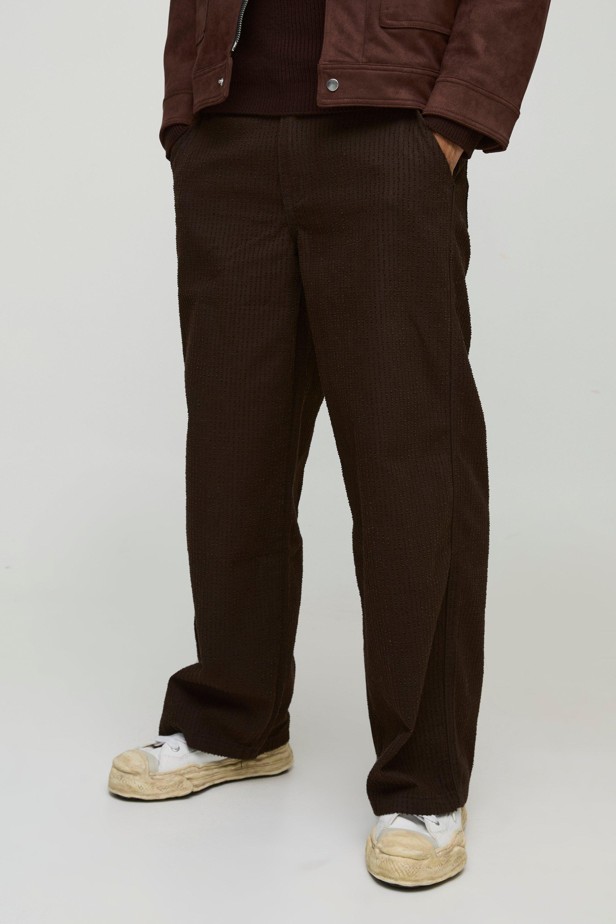 Pantaloni extra comodi con trama in rilievo, Brown