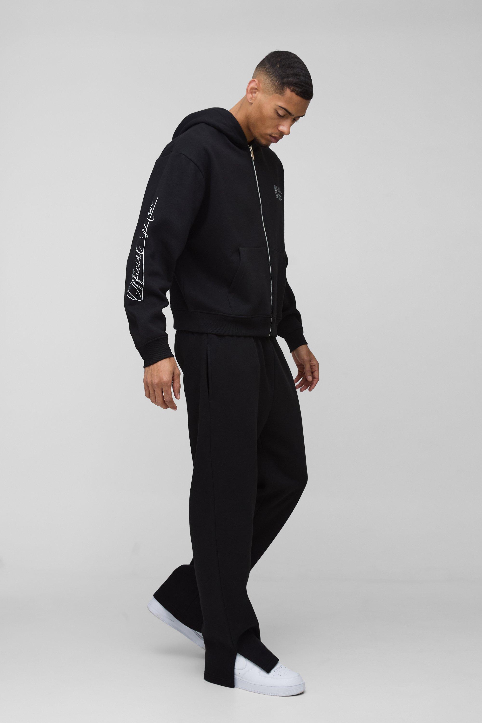 Image of Tuta sportiva squadrata oversize Official Man con zip e cappuccio, Nero