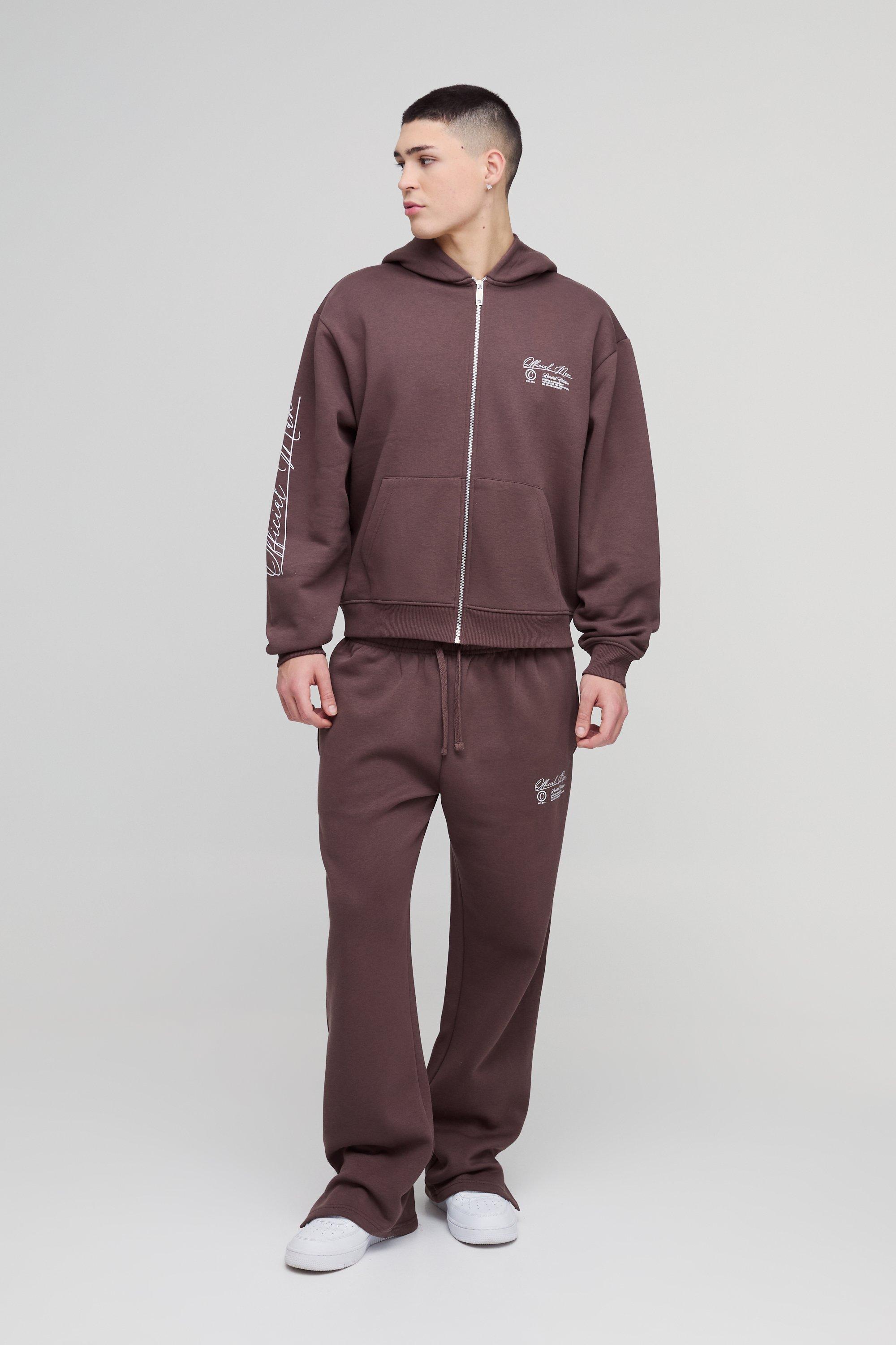 Tuta sportiva squadrata oversize Official Man con zip e cappuccio, Brown