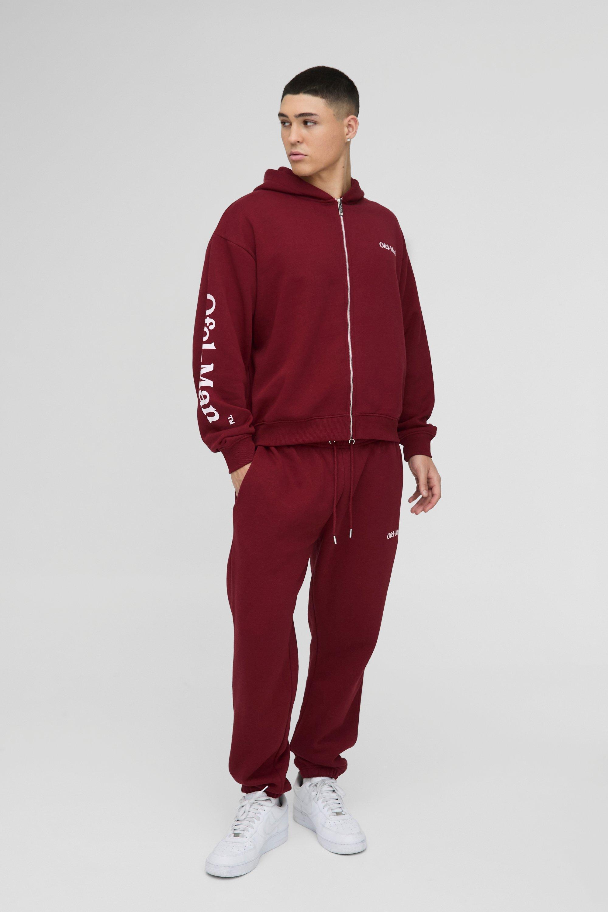 Tuta sportiva squadrata oversize Ofcl Man con zip e cappuccio, Rosso