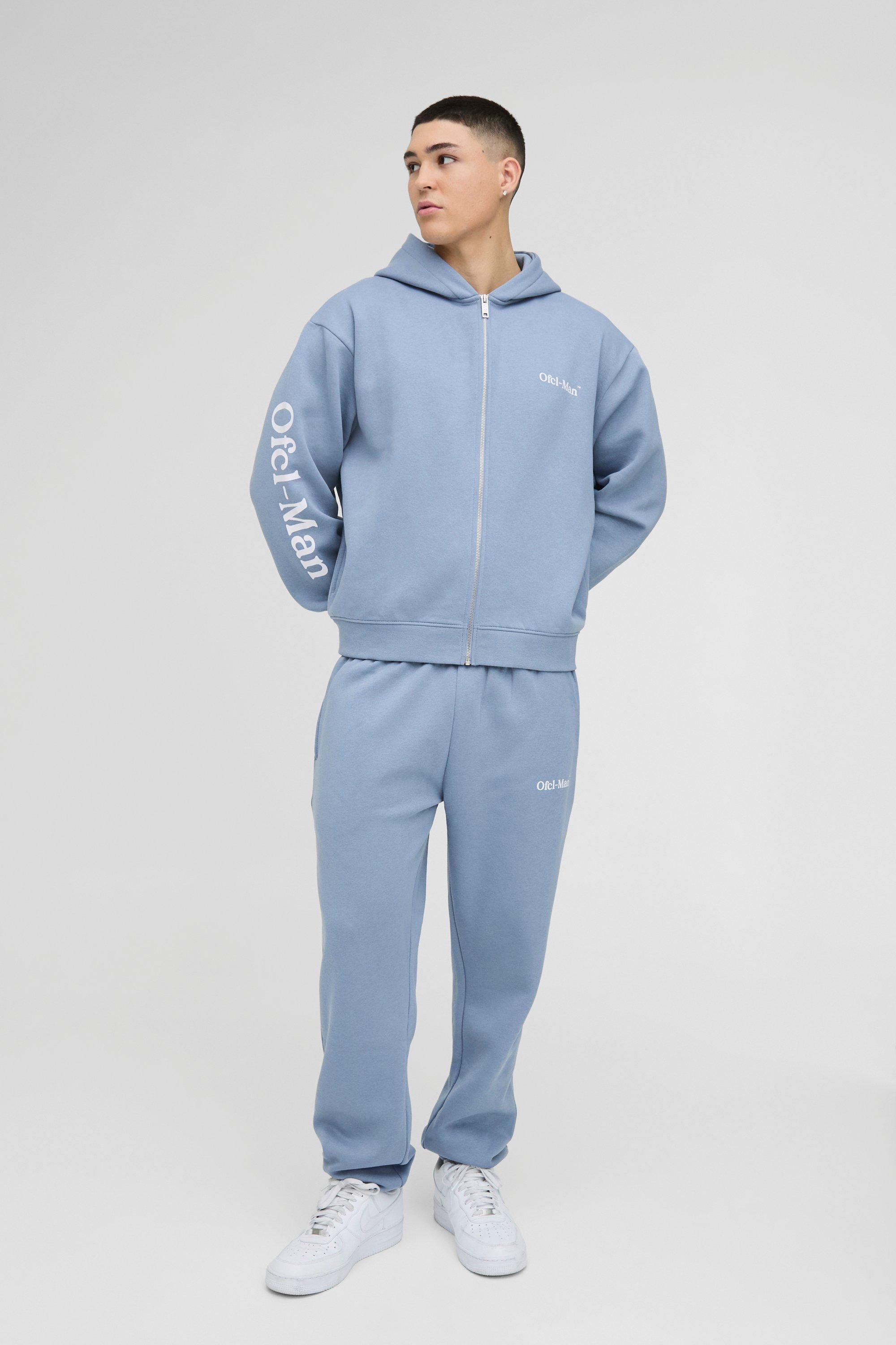 Tuta sportiva squadrata oversize Ofcl Man con zip e cappuccio, Azzurro