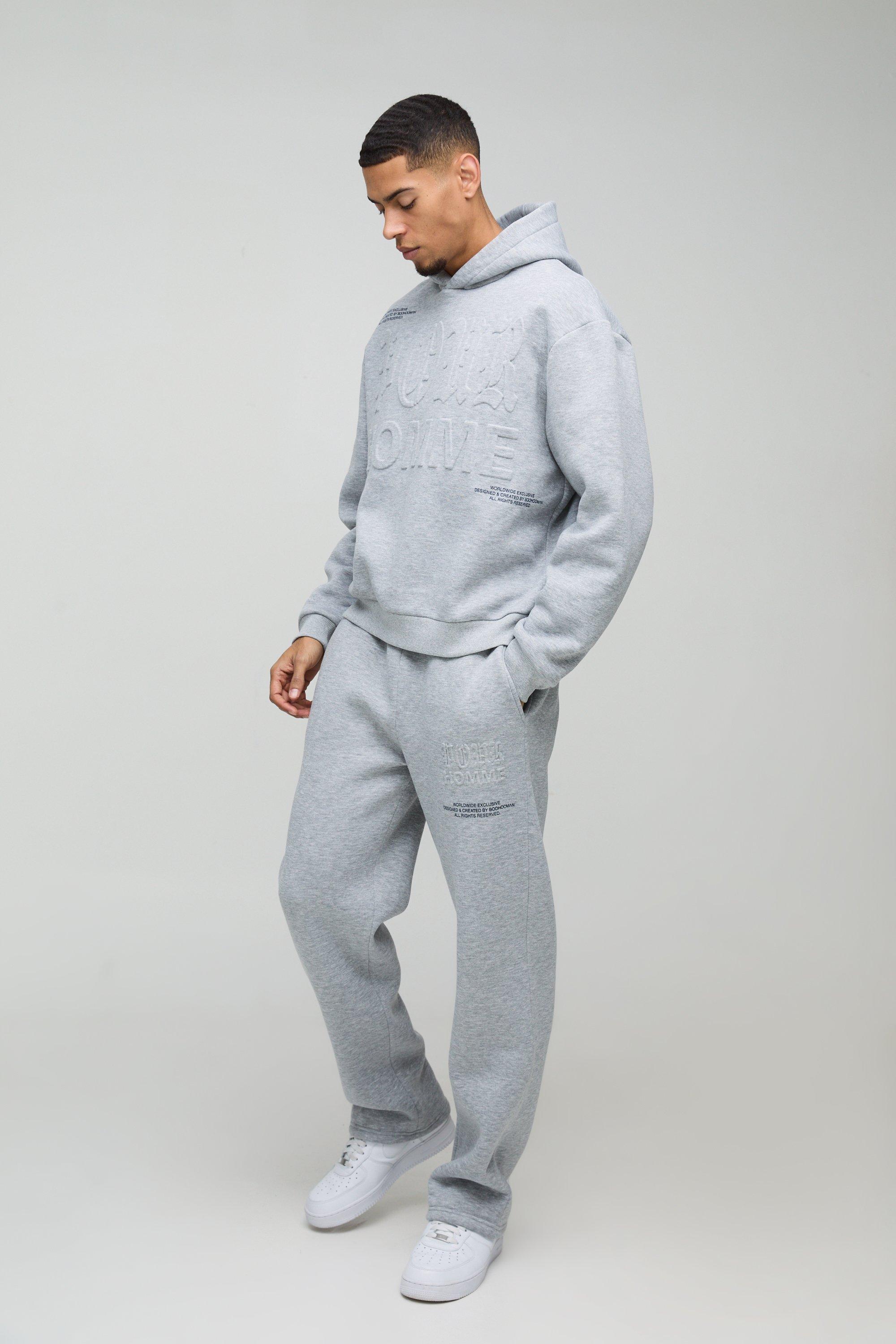 Tuta sportiva squadrata oversize con stampa Homme in rilievo, Grigio