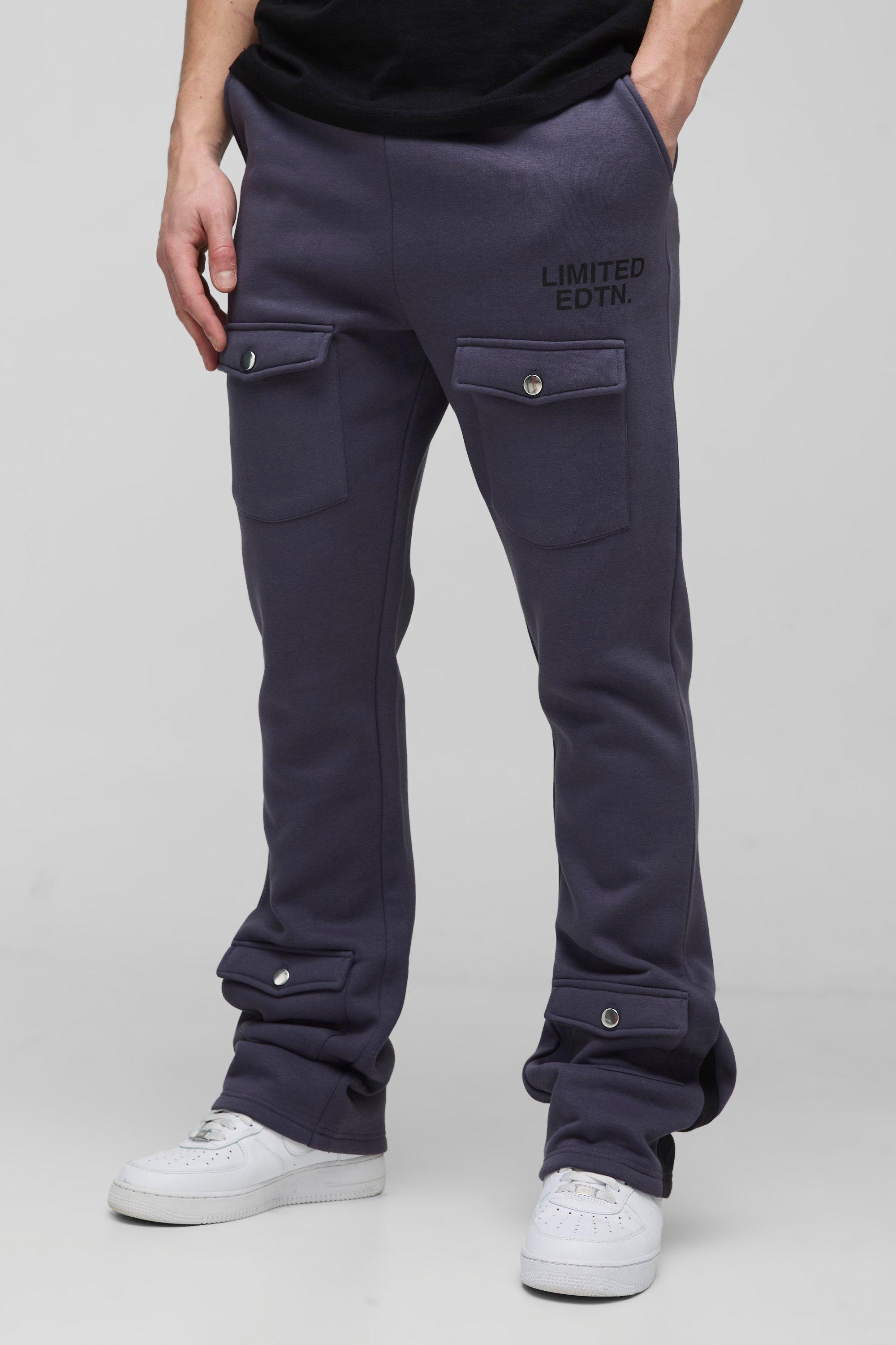 Mens Purple Tall Limited Slim Flare Cargo Gusset Joggers, Purple