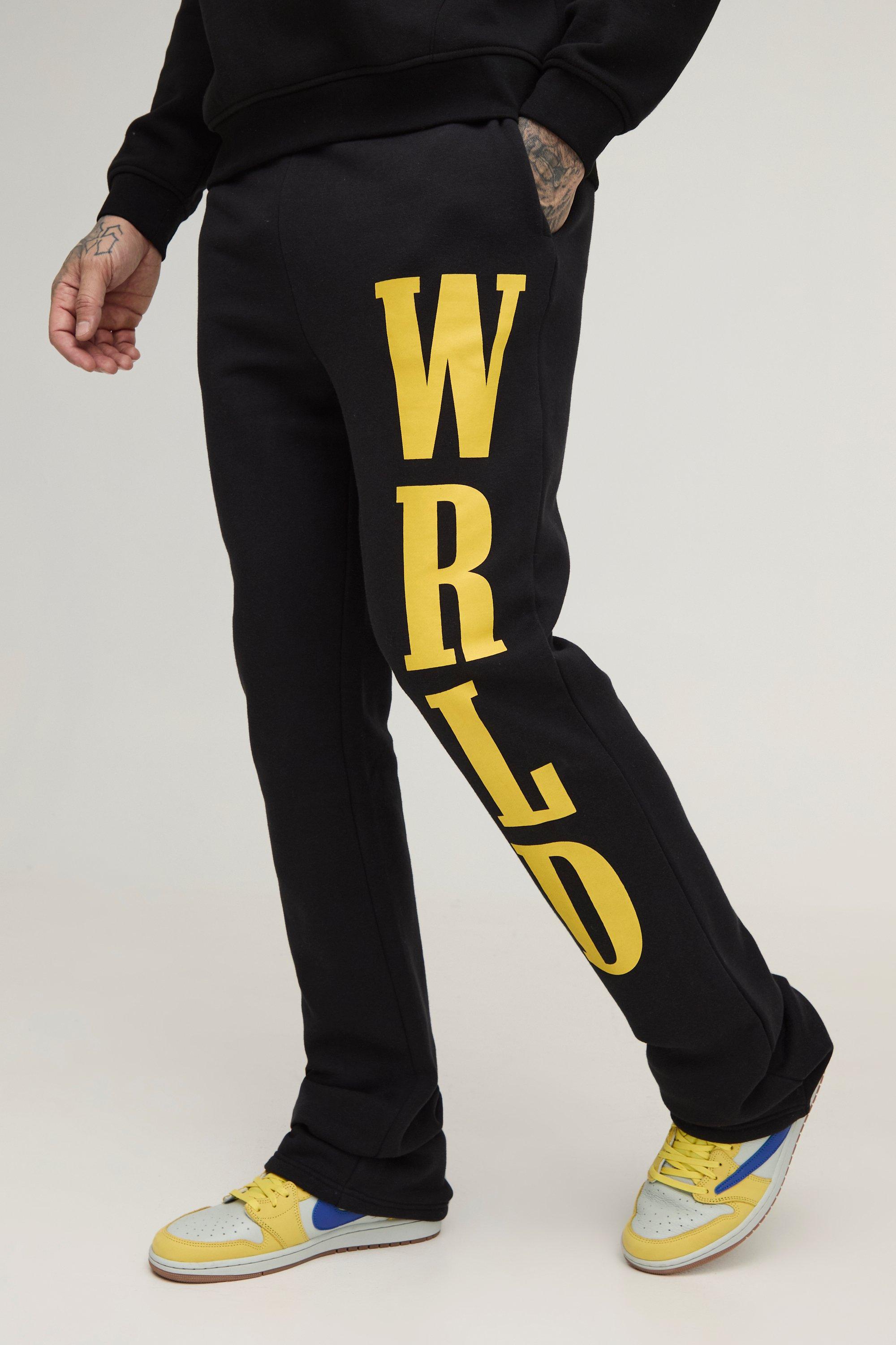 Mens Black Tall Slim Stacked Wrld Print Gusset Jogger, Black