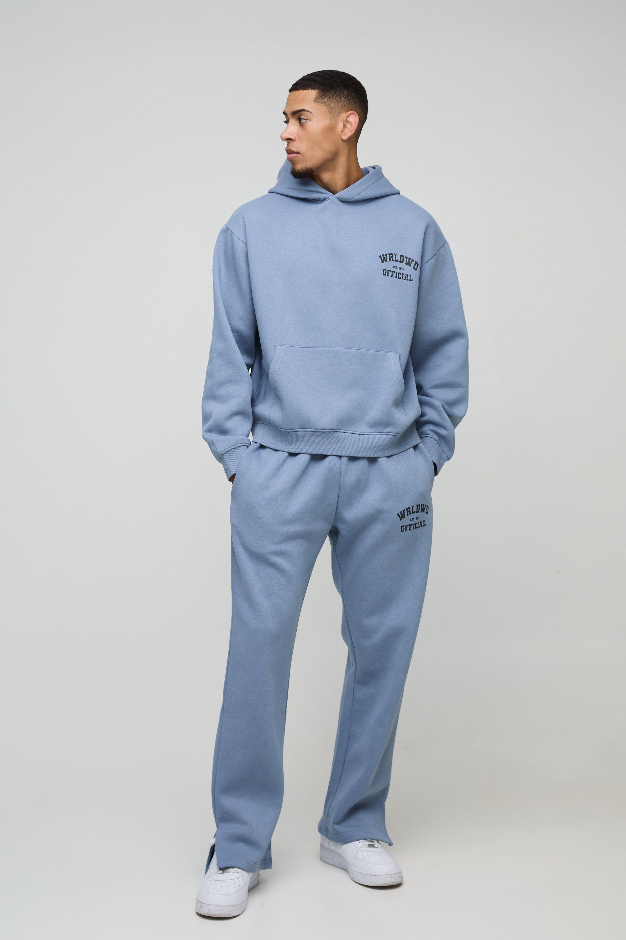 Tuta sportiva squadrata oversize Official con cappuccio, Azzurro