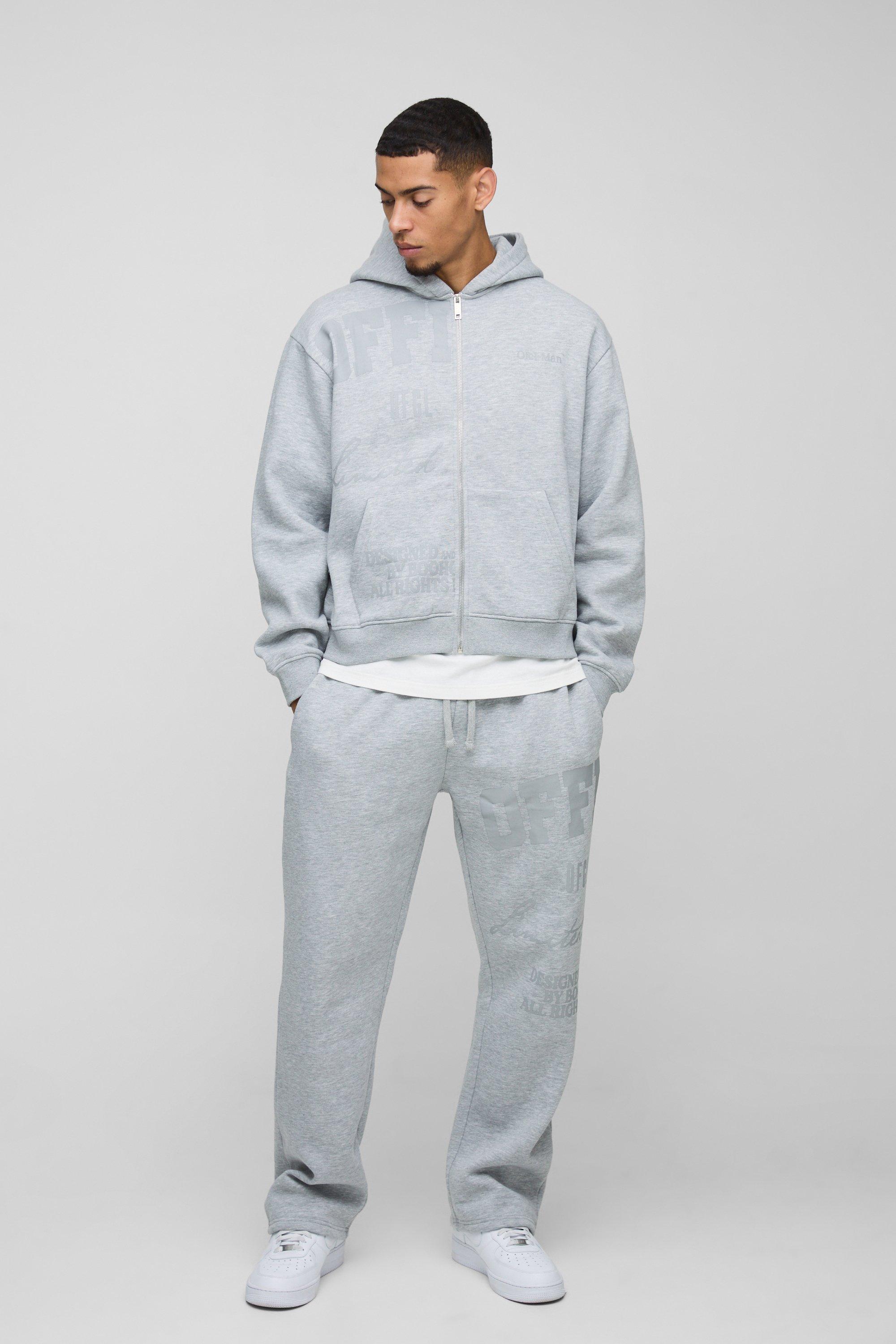 Tuta sportiva squadrata oversize Official tono su tono con stampa, zip e cappuccio, Grigio