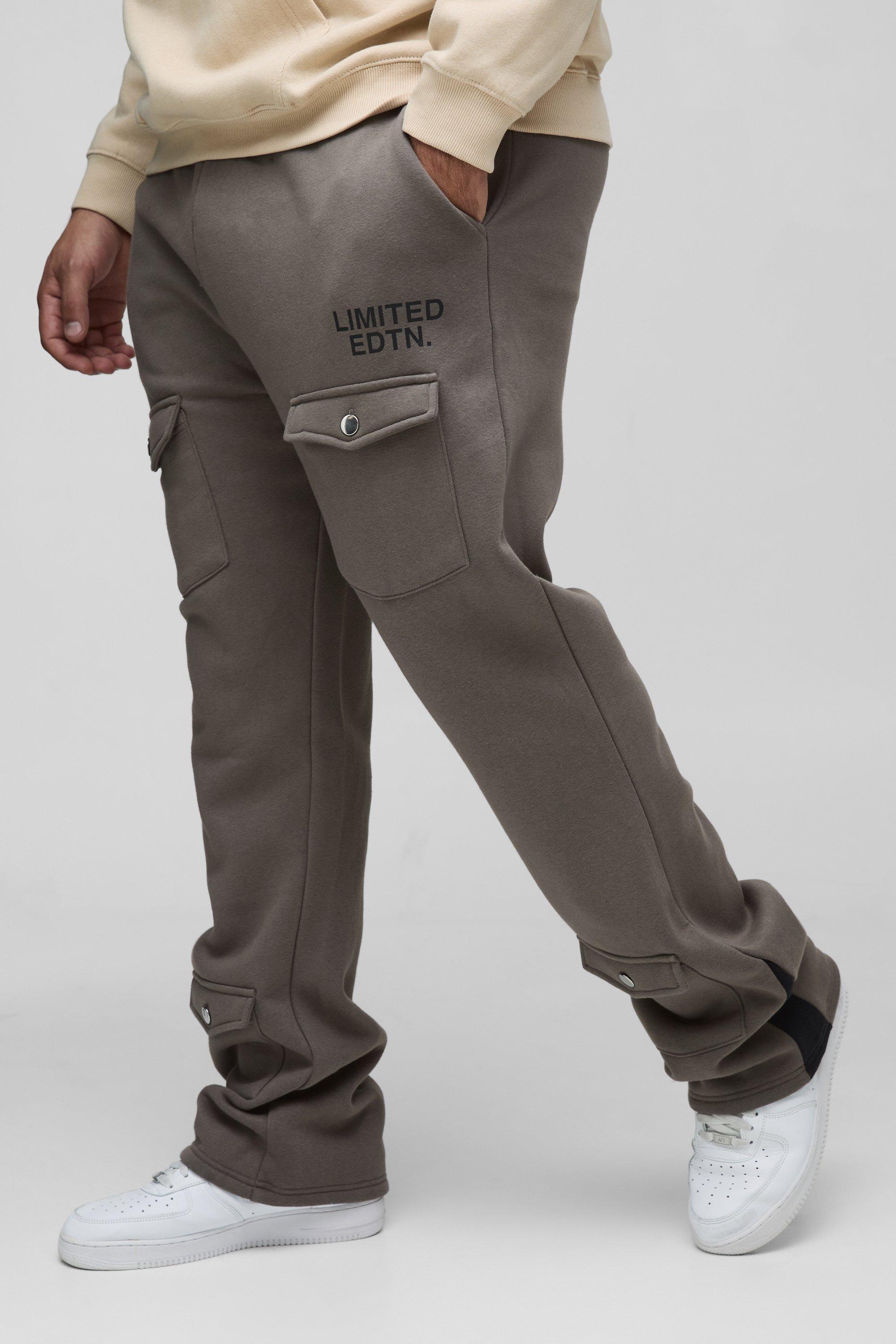 Pantaloni tuta Plus Size Limited a zampa Cargo Slim Fit con inserti, Grigio