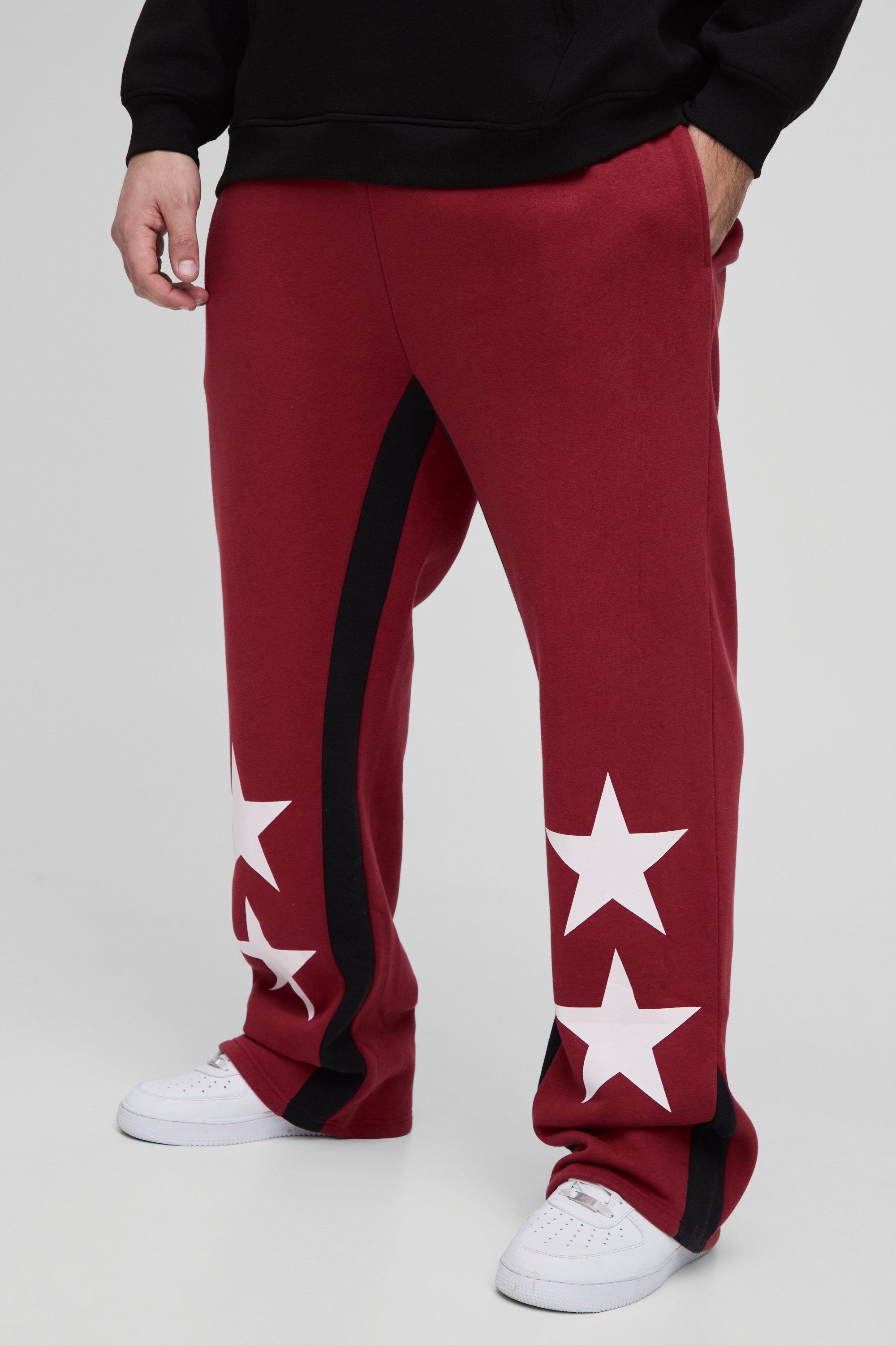 Pantaloni tuta Plus Size con inserti a stella, Rosso
