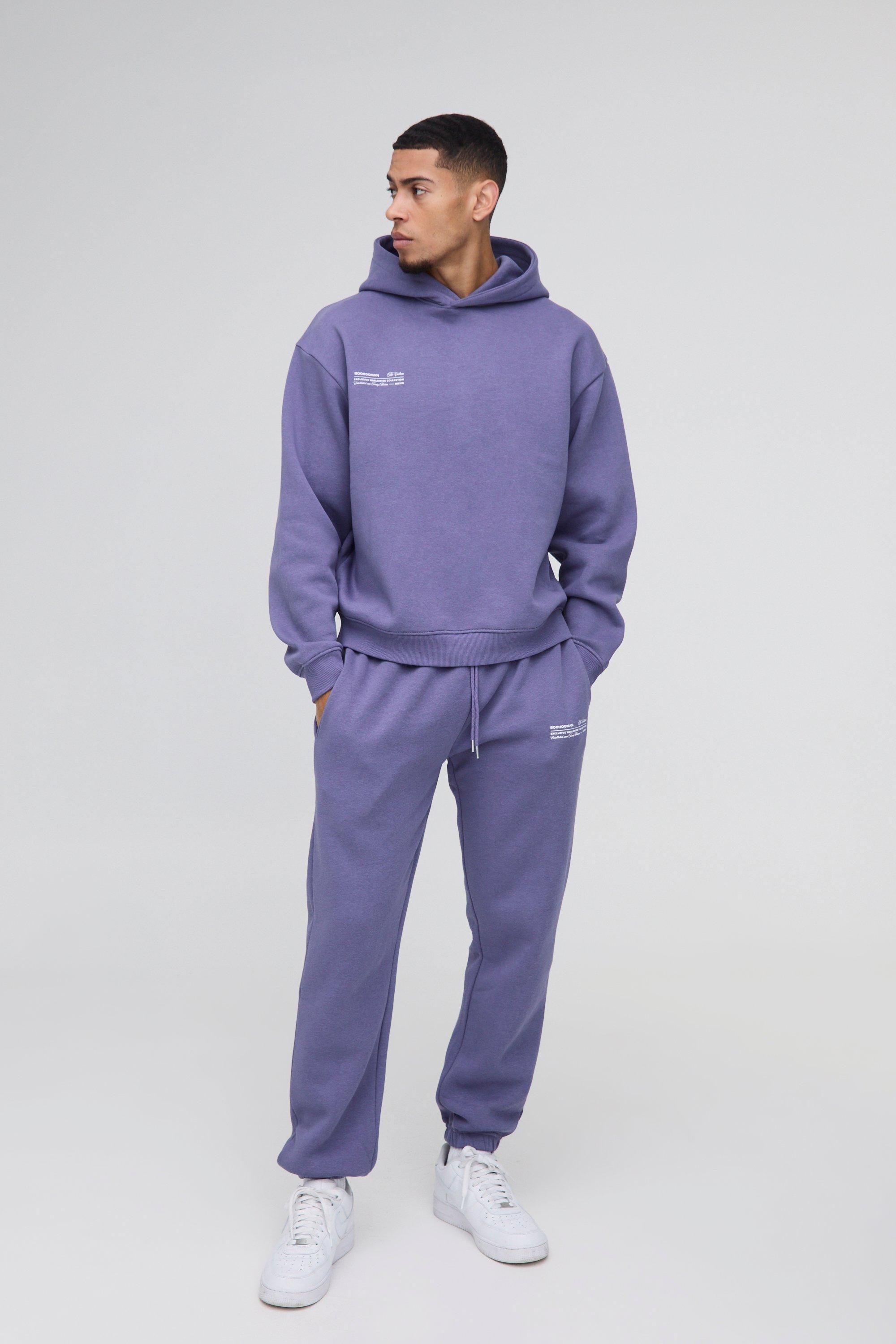 Tuta sportiva squadrata oversize Man con cappuccio, Purple