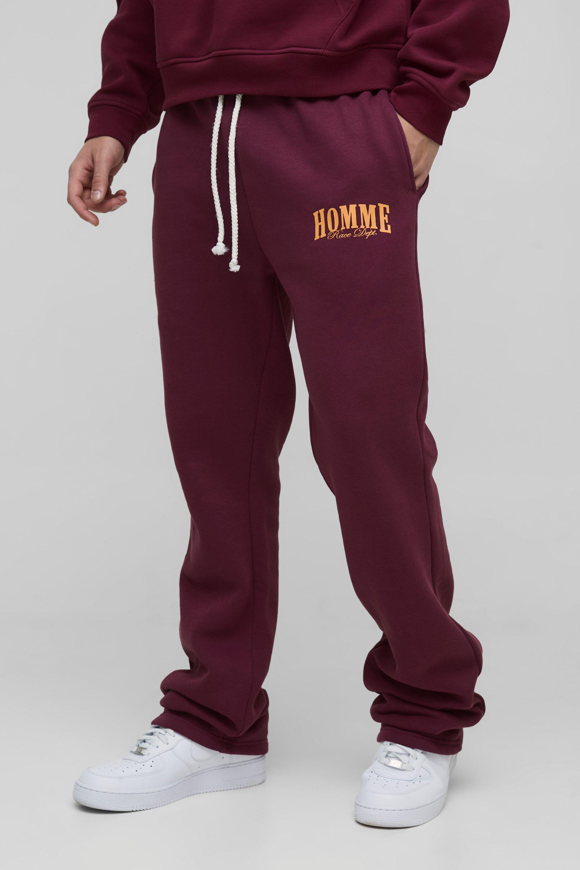 Mens Red Slim Homme Stacked Flare Joggers, Red