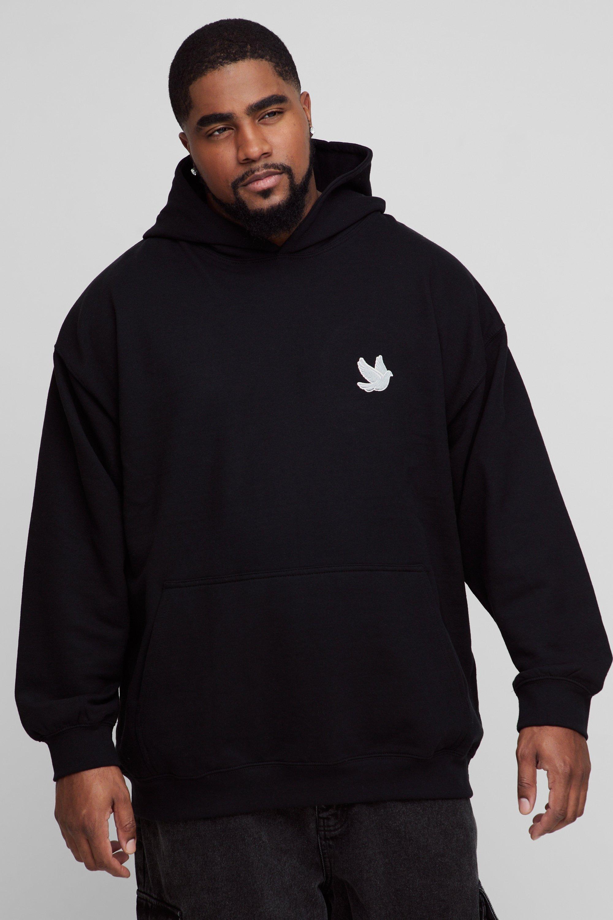 Mens Black Plus Dove Embroidered Hoodie, Black