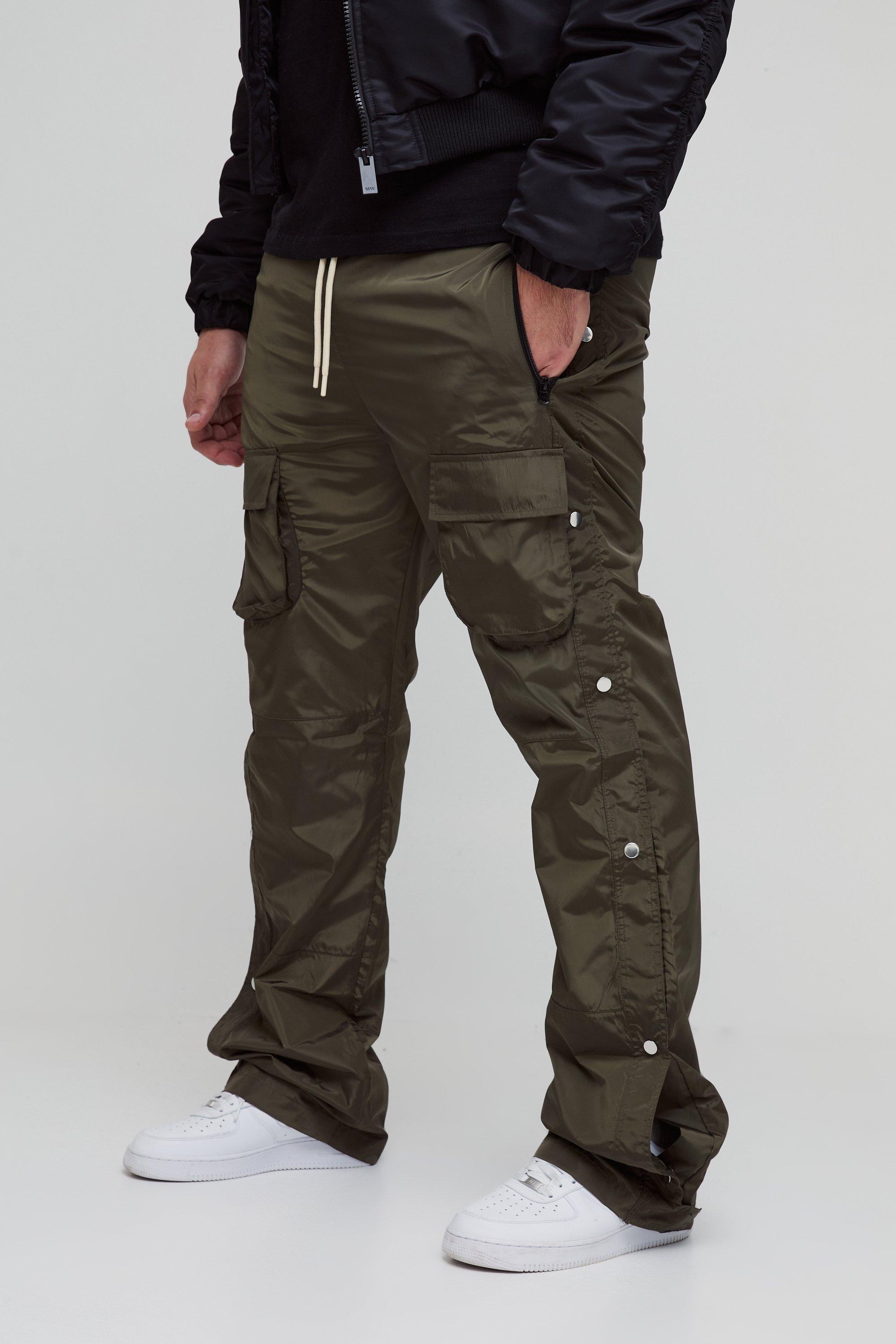 Boohoo Plus Stacked Slim Fit Flared Cargo Broek Met Elastische Taille, Khaki