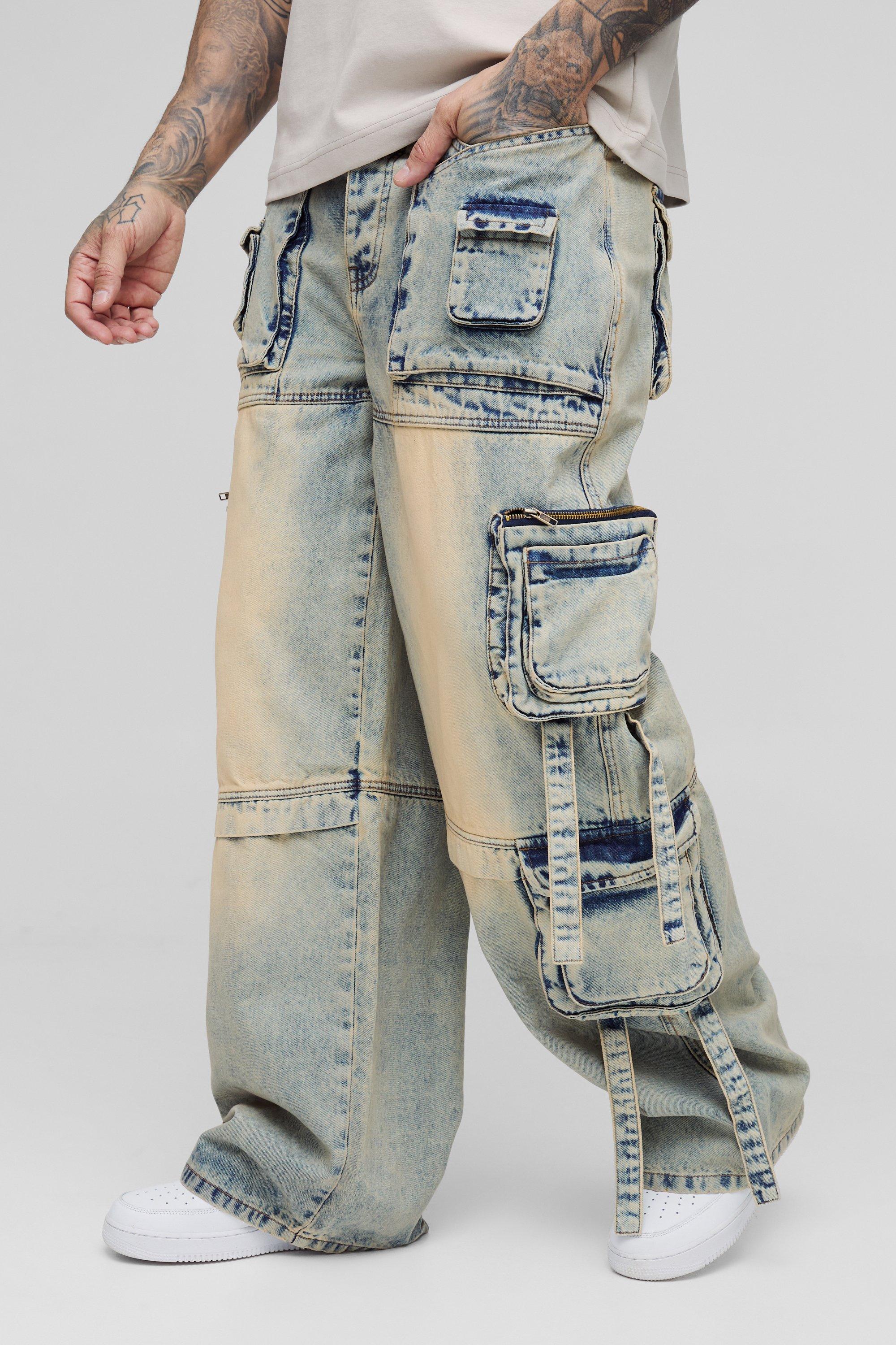 Jeans Tall extra comodi in denim rigido con tasche e fascette, Grigio