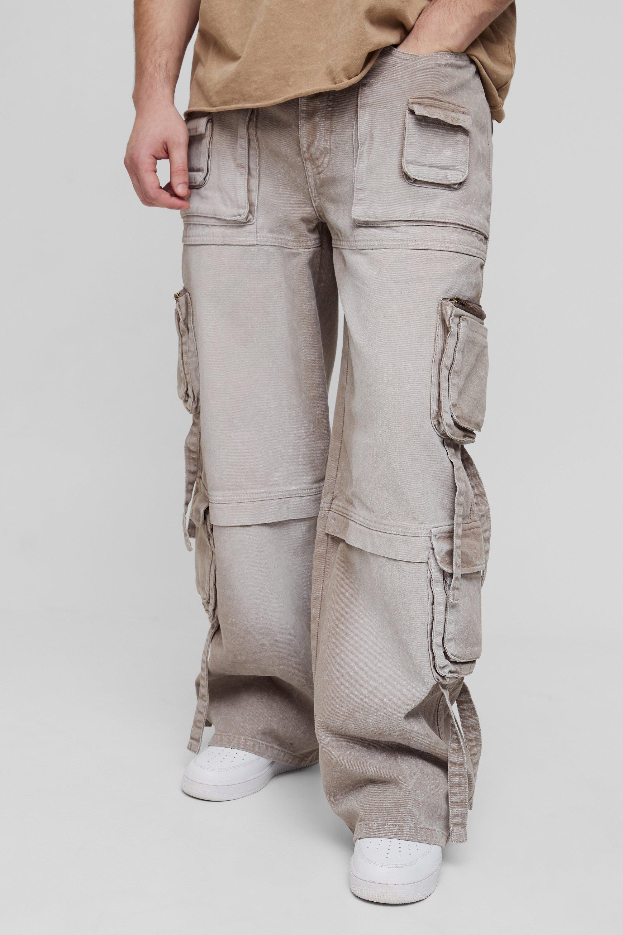 Jeans Tall extra comodi in denim rigido con tasche e fascette, Beige