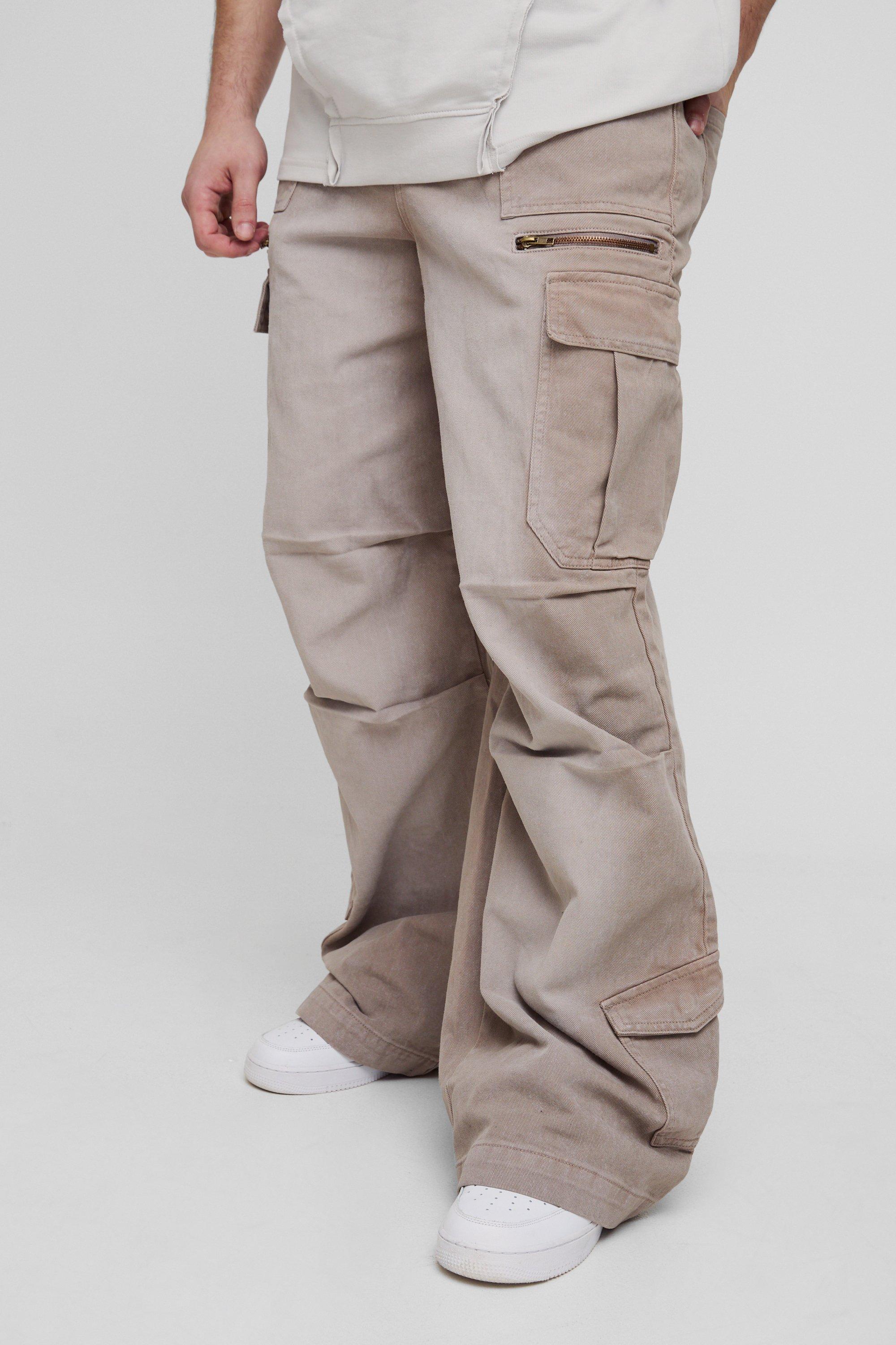 Jeans Cargo da paracadutista Tall in lavaggio acido con vita elasticizzata, Beige