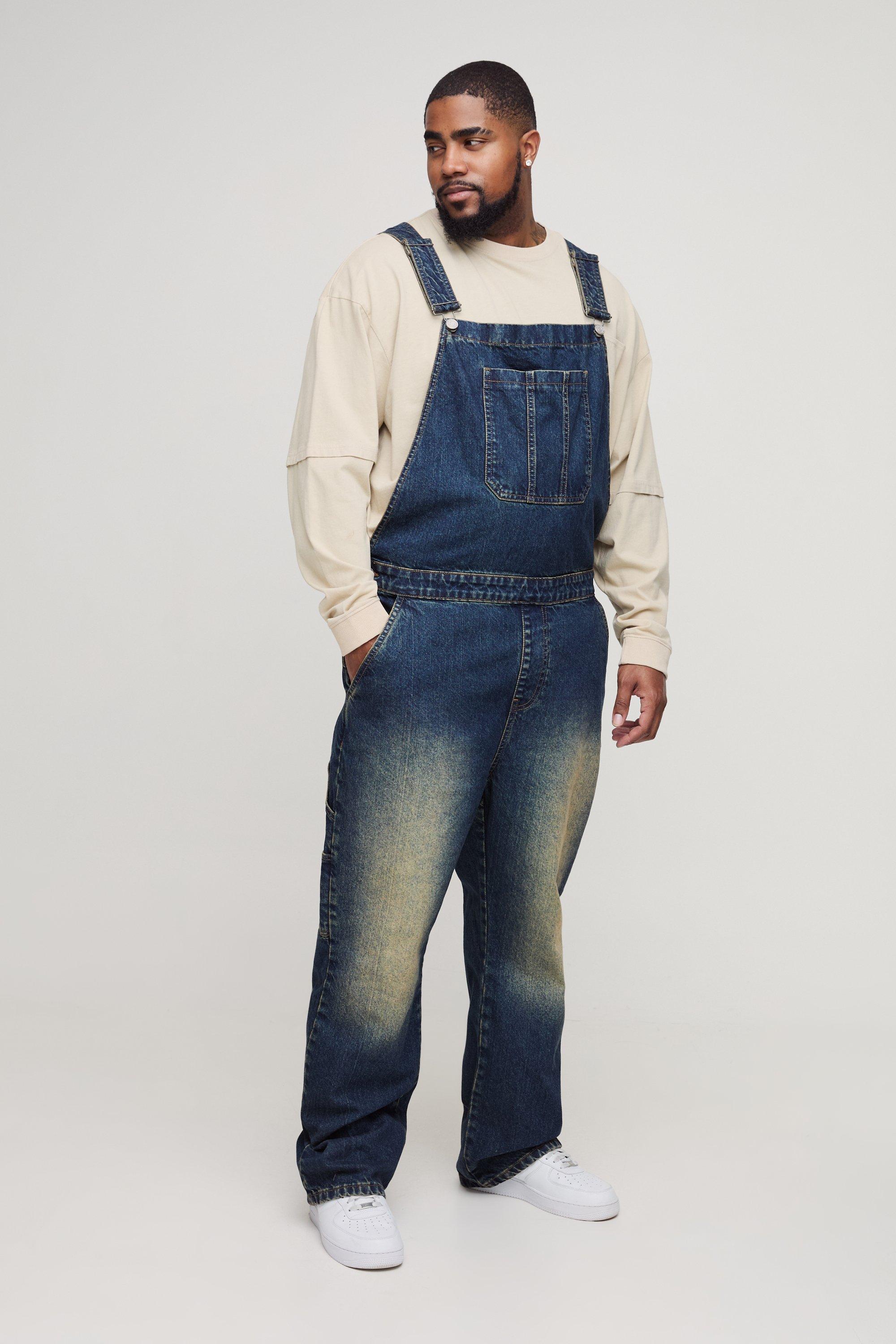 Mens Grey Plus Straight Leg Dungarees, Grey