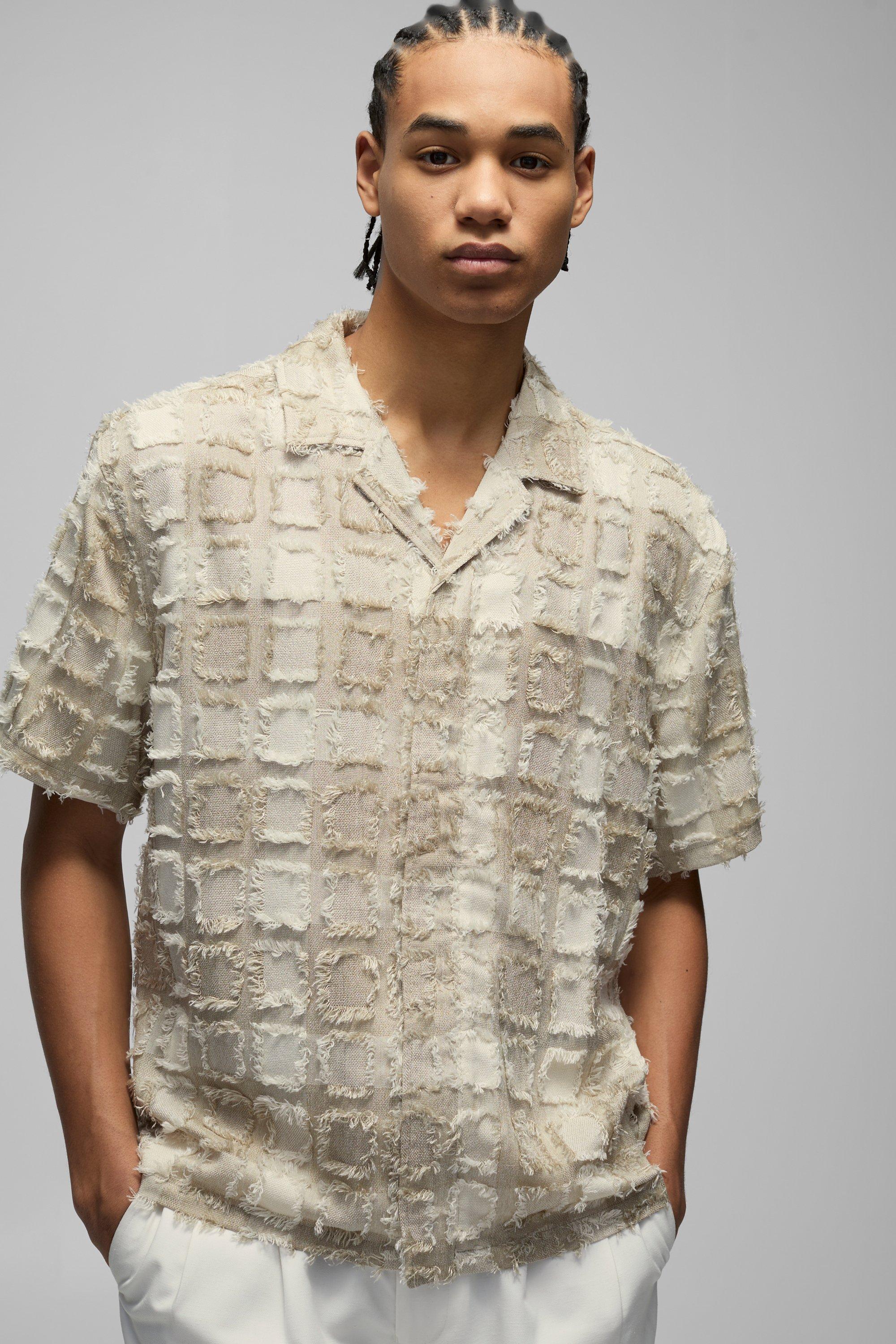 Camicia oversize con trama trapuntata e zip, Beige