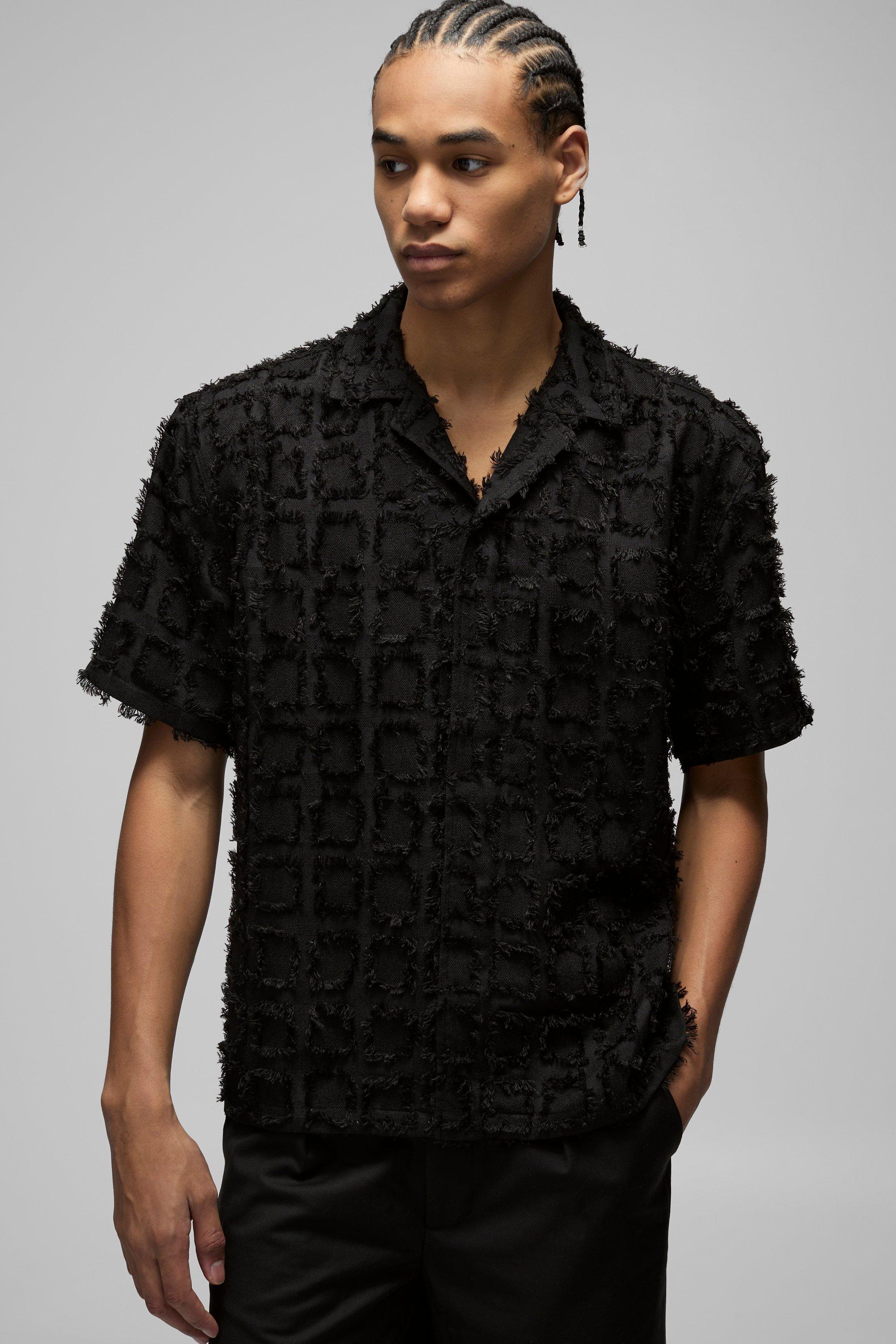 Oversized Tufted Texture Zip Up Shirt