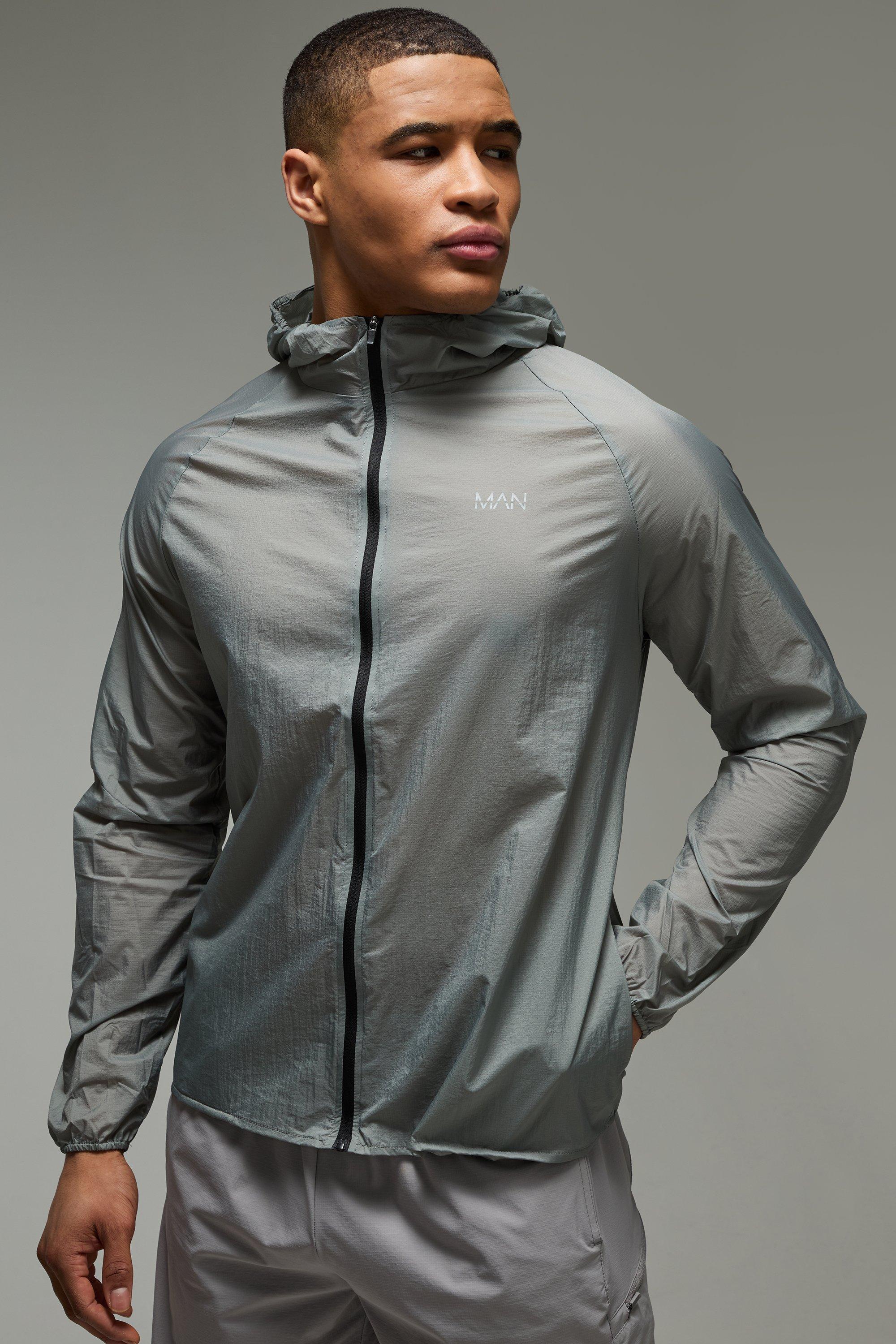 Giacca a vento leggera Man Active resistente alla doccia, Grigio
