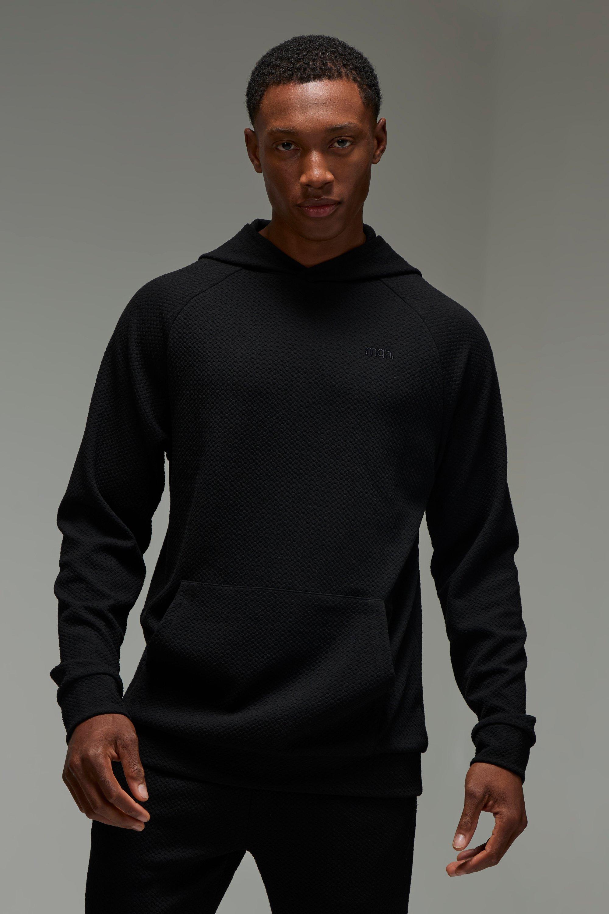 Felpa Man Sport in maglia doppia con trama e cappuccio, Nero