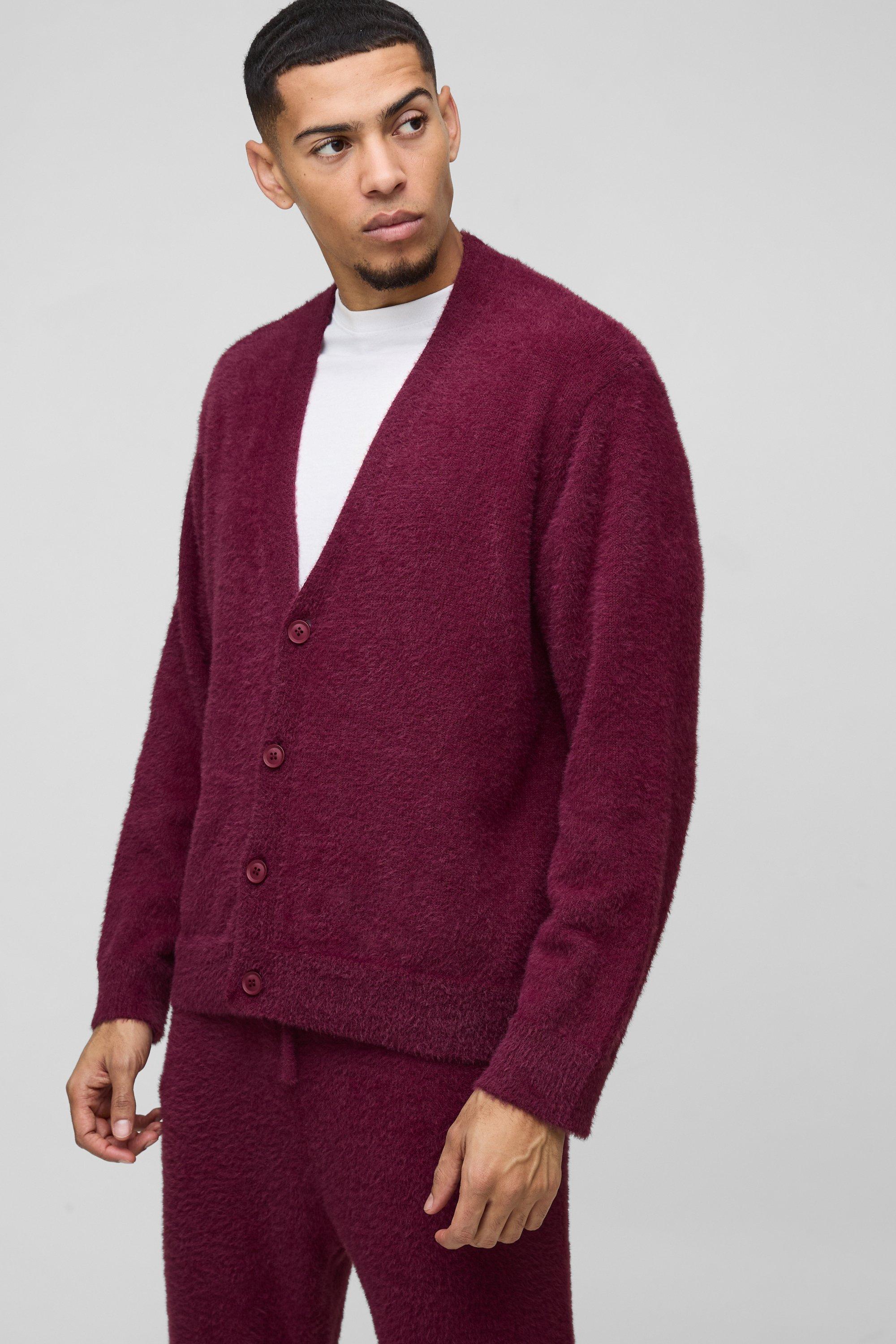 Boohoo Gebreide Boxy Pluizige Cardigan, Burgundy