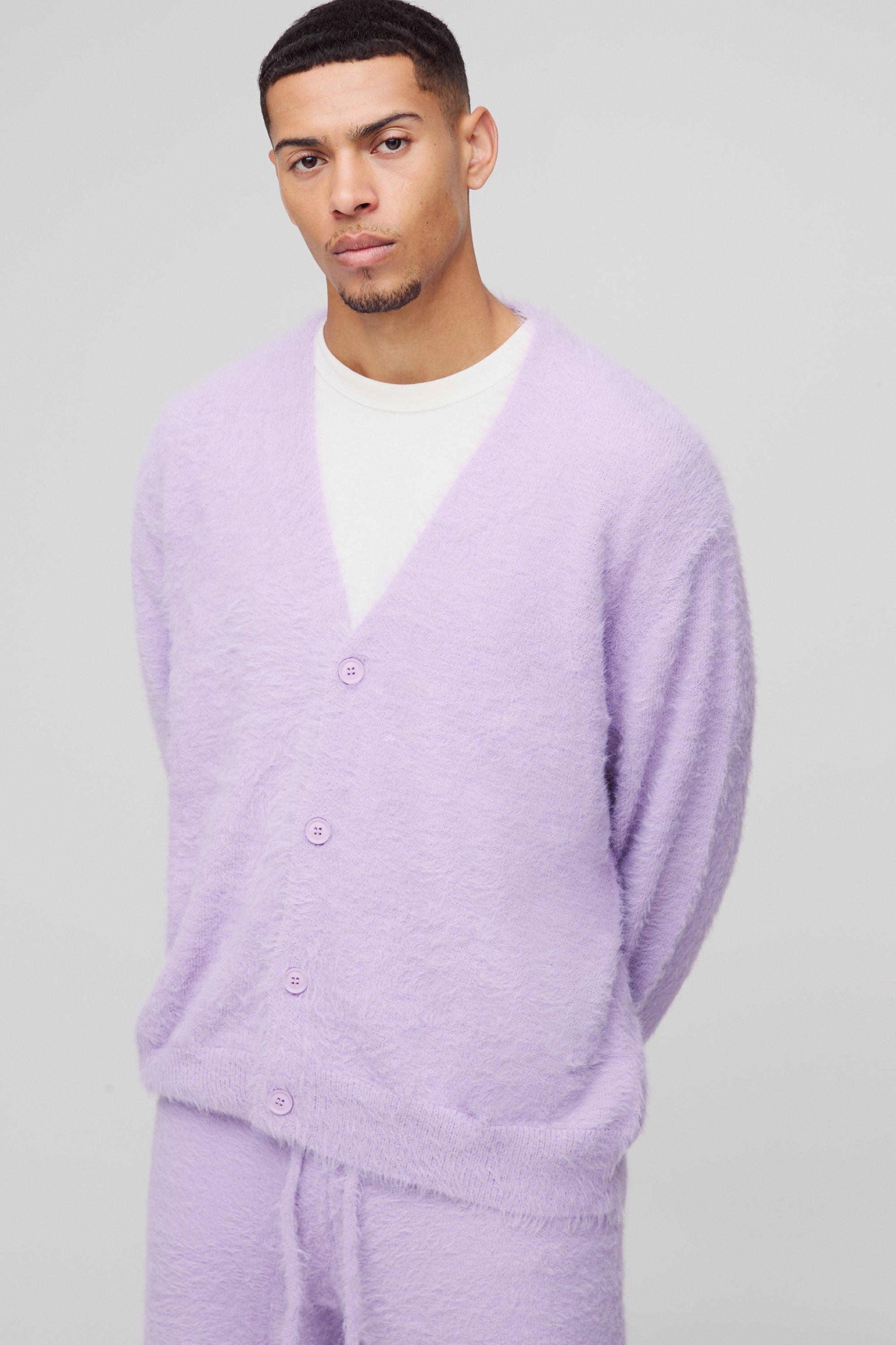 Boohoo Gebreide Boxy Super Pluizige Cardigan, Lilac