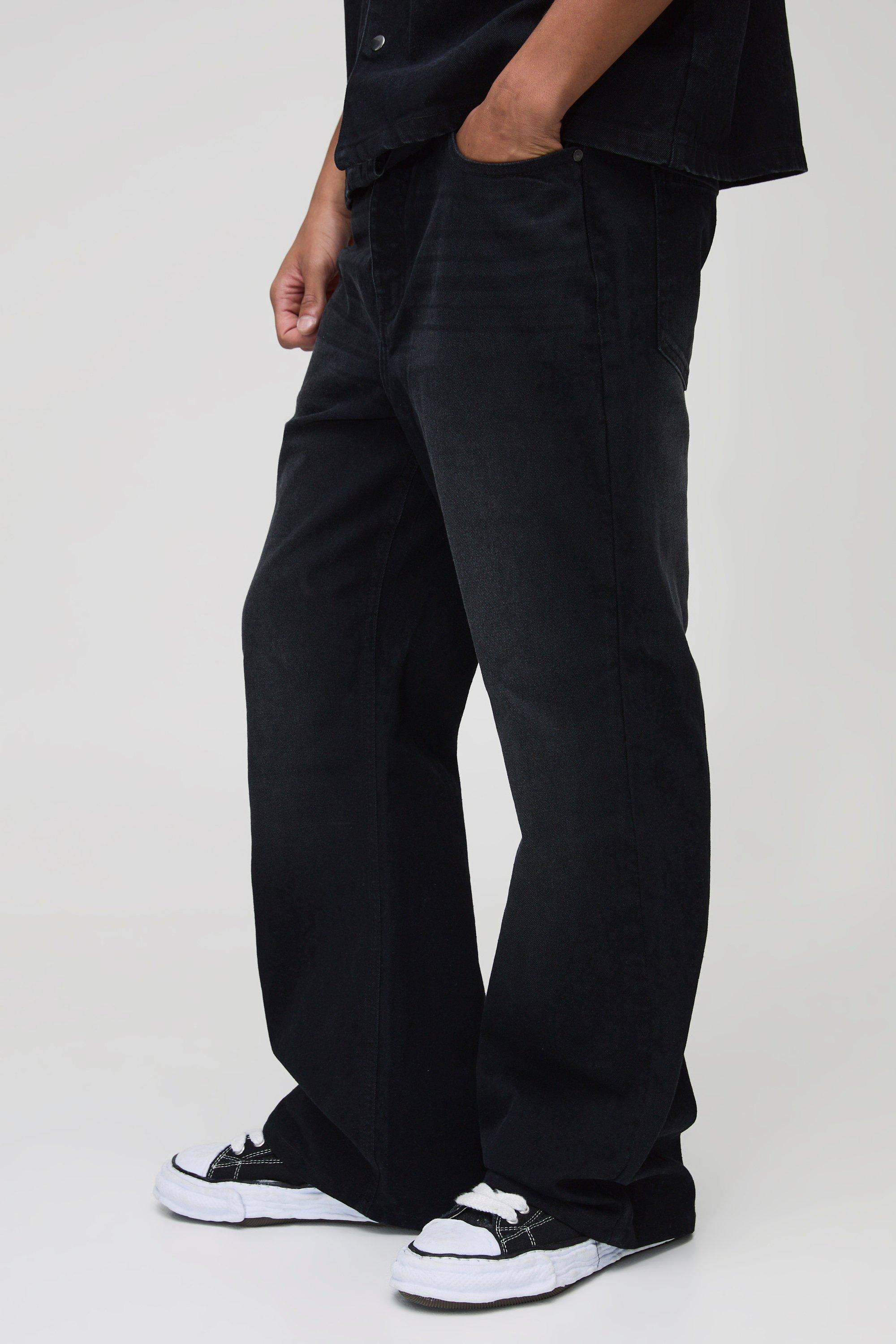 Jeans neri slavati comodi con taglio svasato, Nero