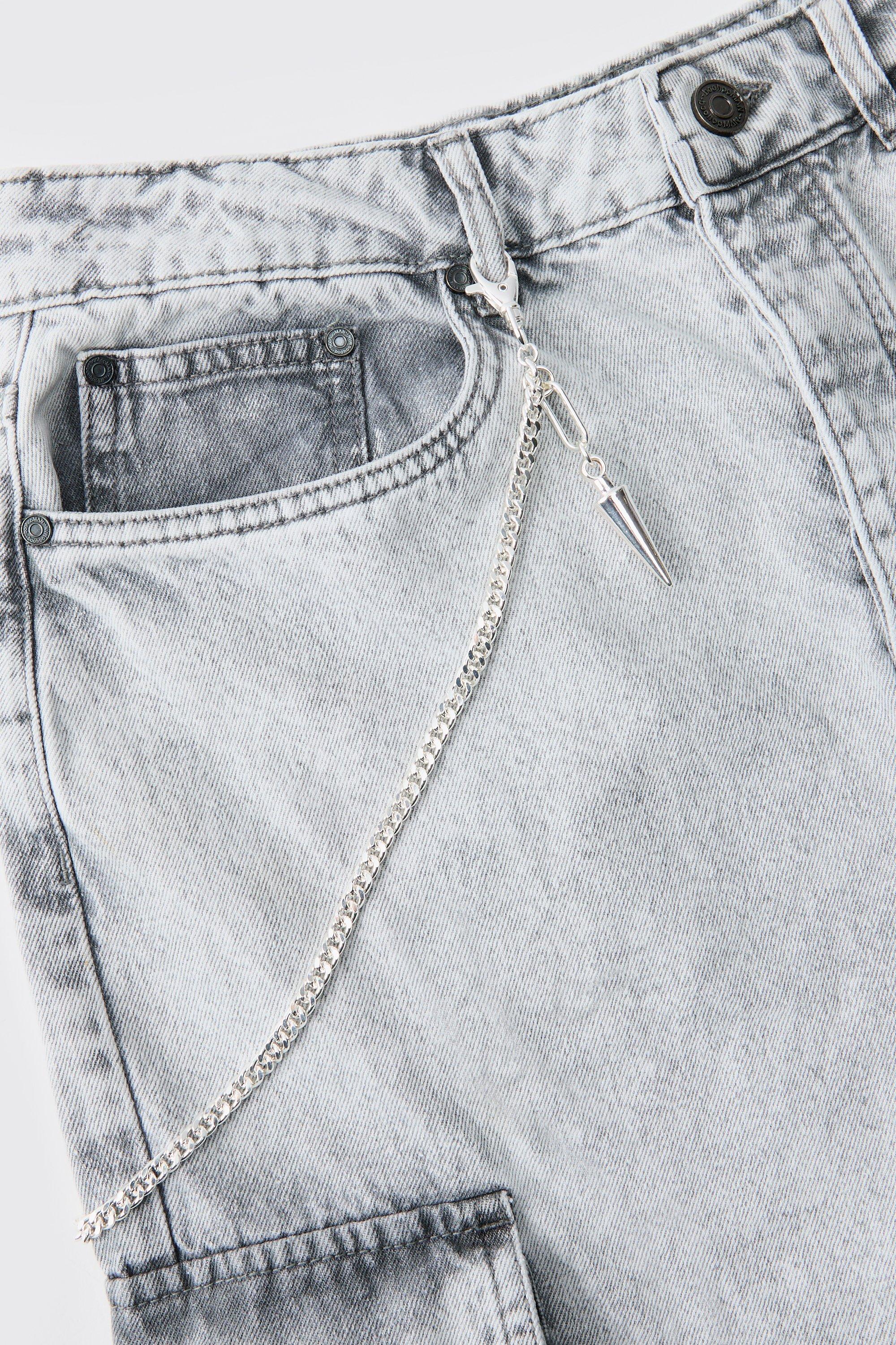 Mens Grey Jean Chain With Spike, Grey