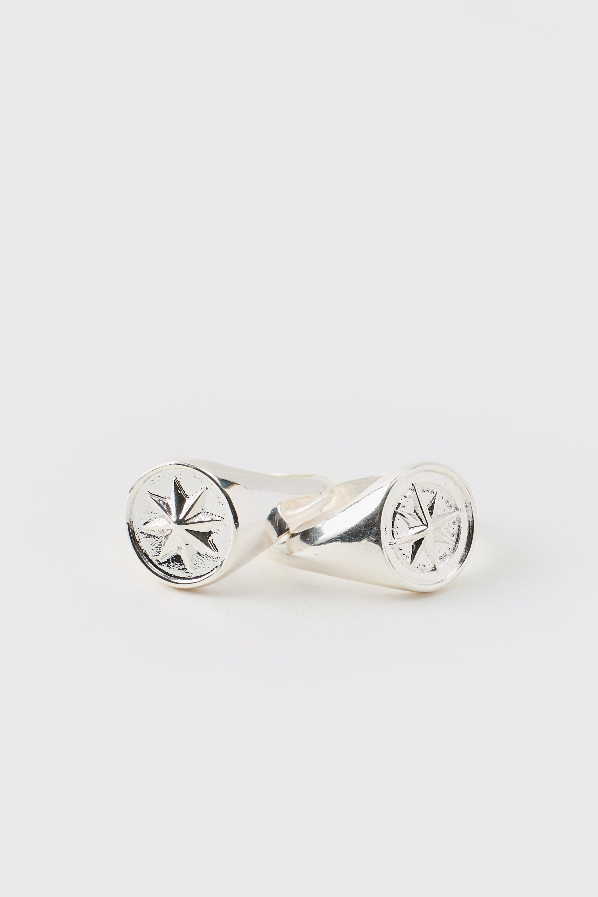 Mens Grey Silver Compass Rings In A 2 Pack, Grey