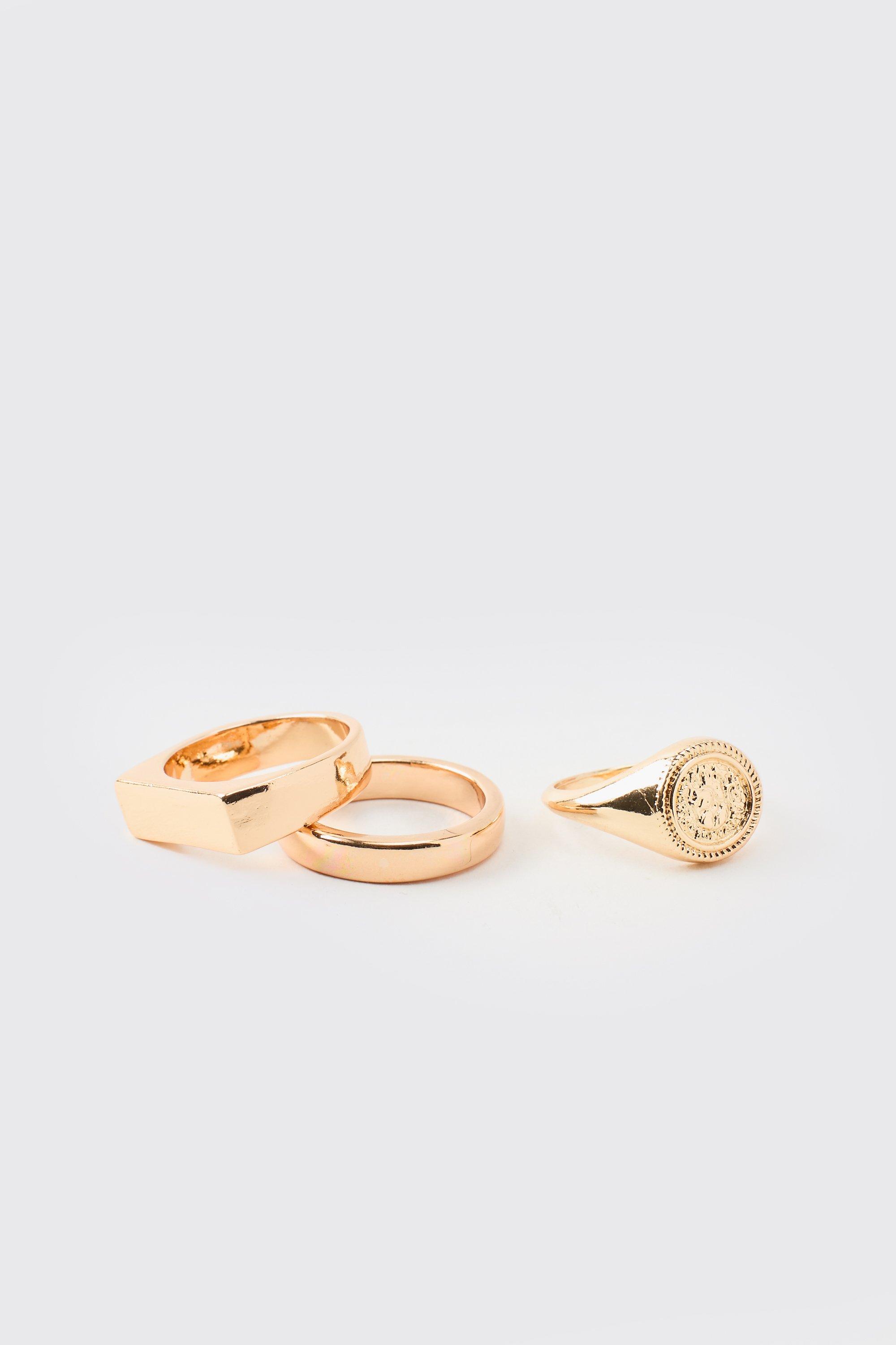 Mens Metallics Gold Ring 3 Pack, Metallics