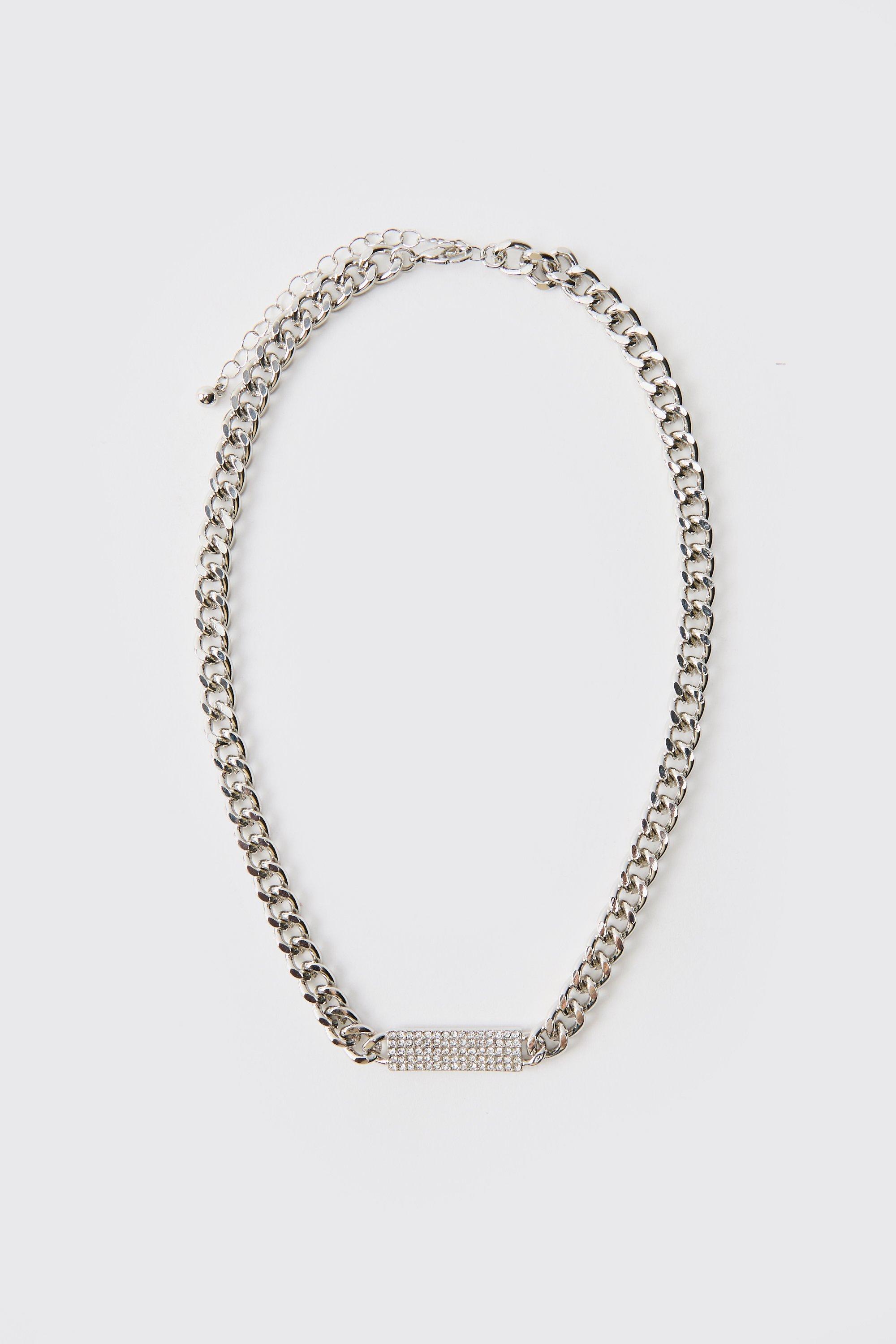 Collana color argento con etichetta effetto ghiaccio, Grigio