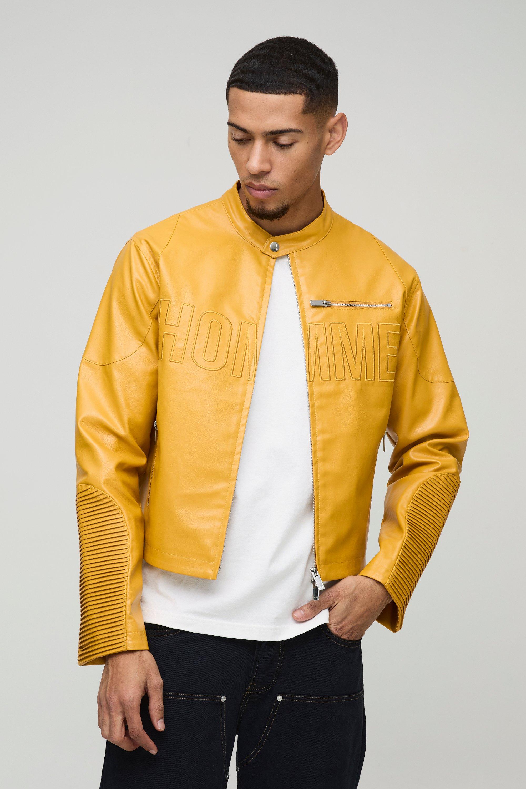 Boohoo Boxy Homme Pu Biker Jacket, Mustard