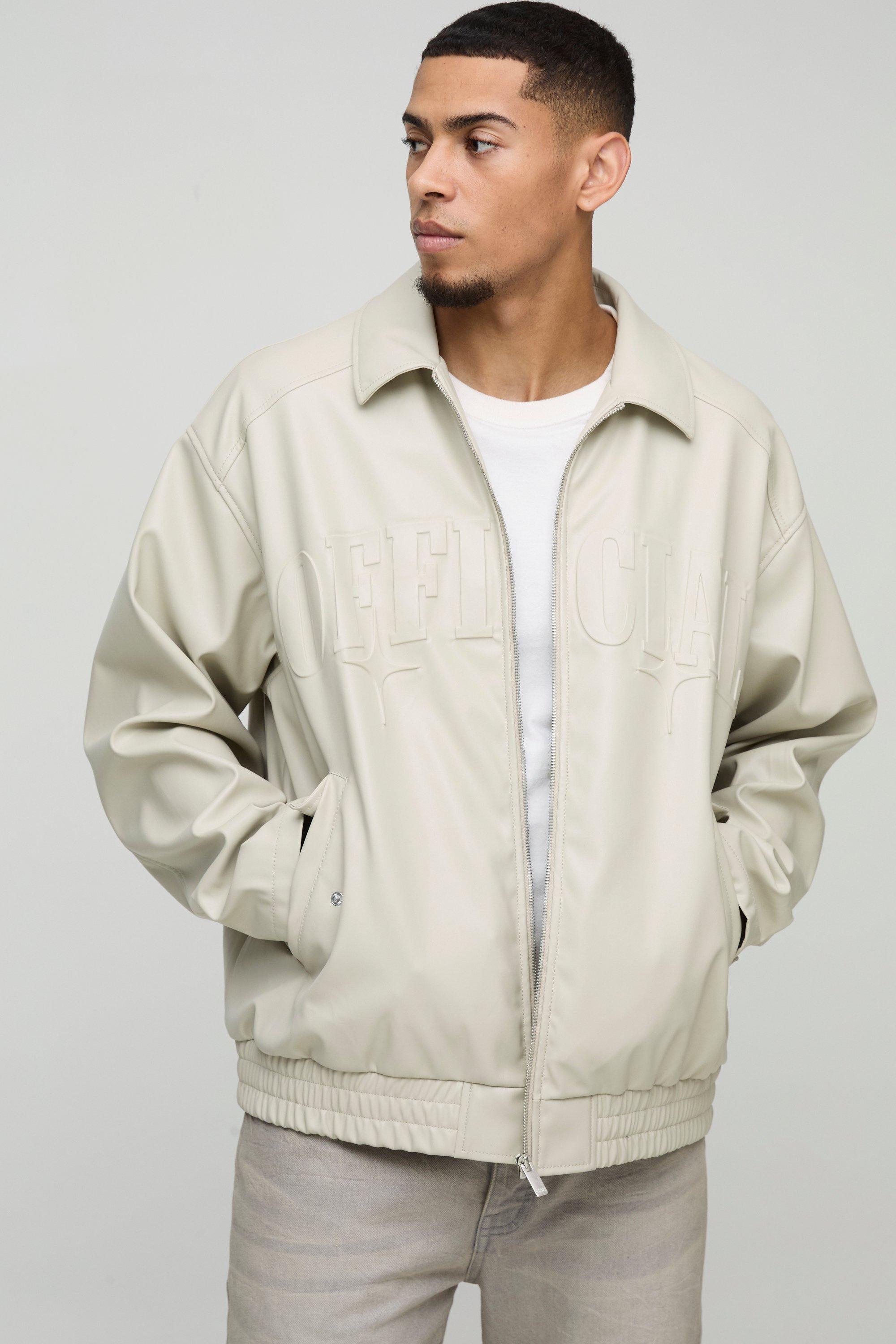 Giacca Bomber Official Oversize In Pu Con Incisioni Sul Colletto, Cream