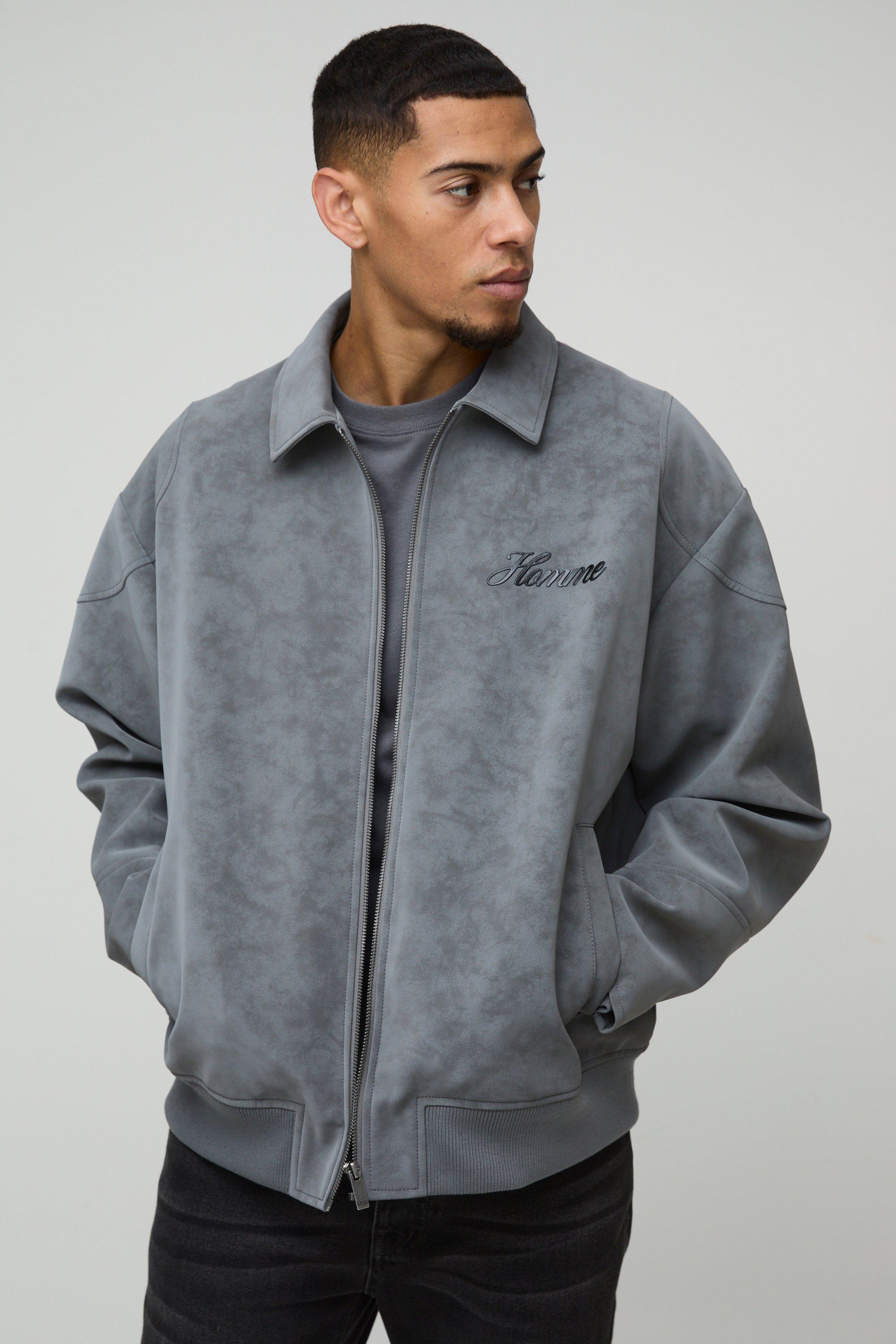 Giacca Bomber Oversize Slavata Homme In Pu Con Colletto, Grigio
