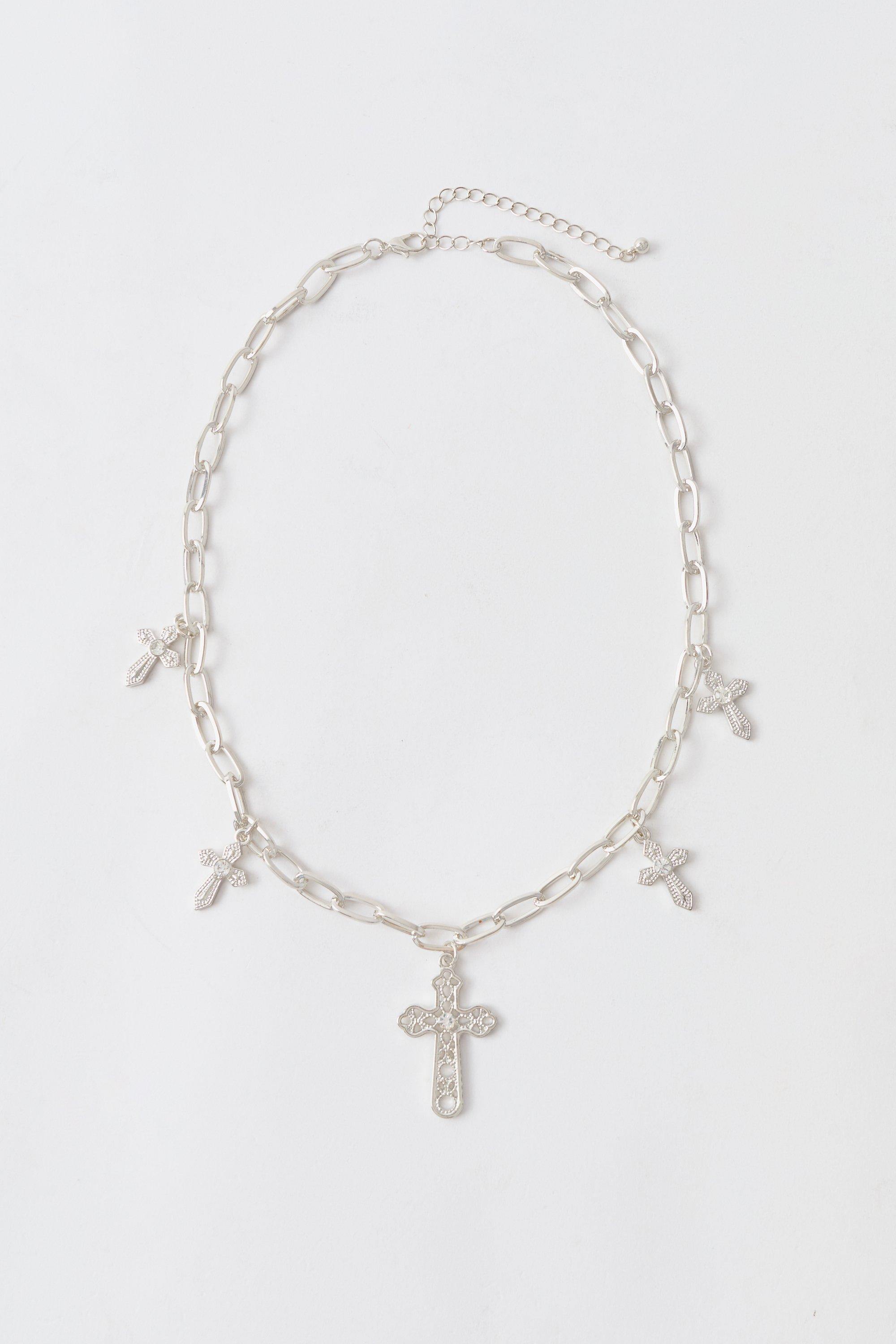Mens Grey Multi Cross Necklace, Grey
