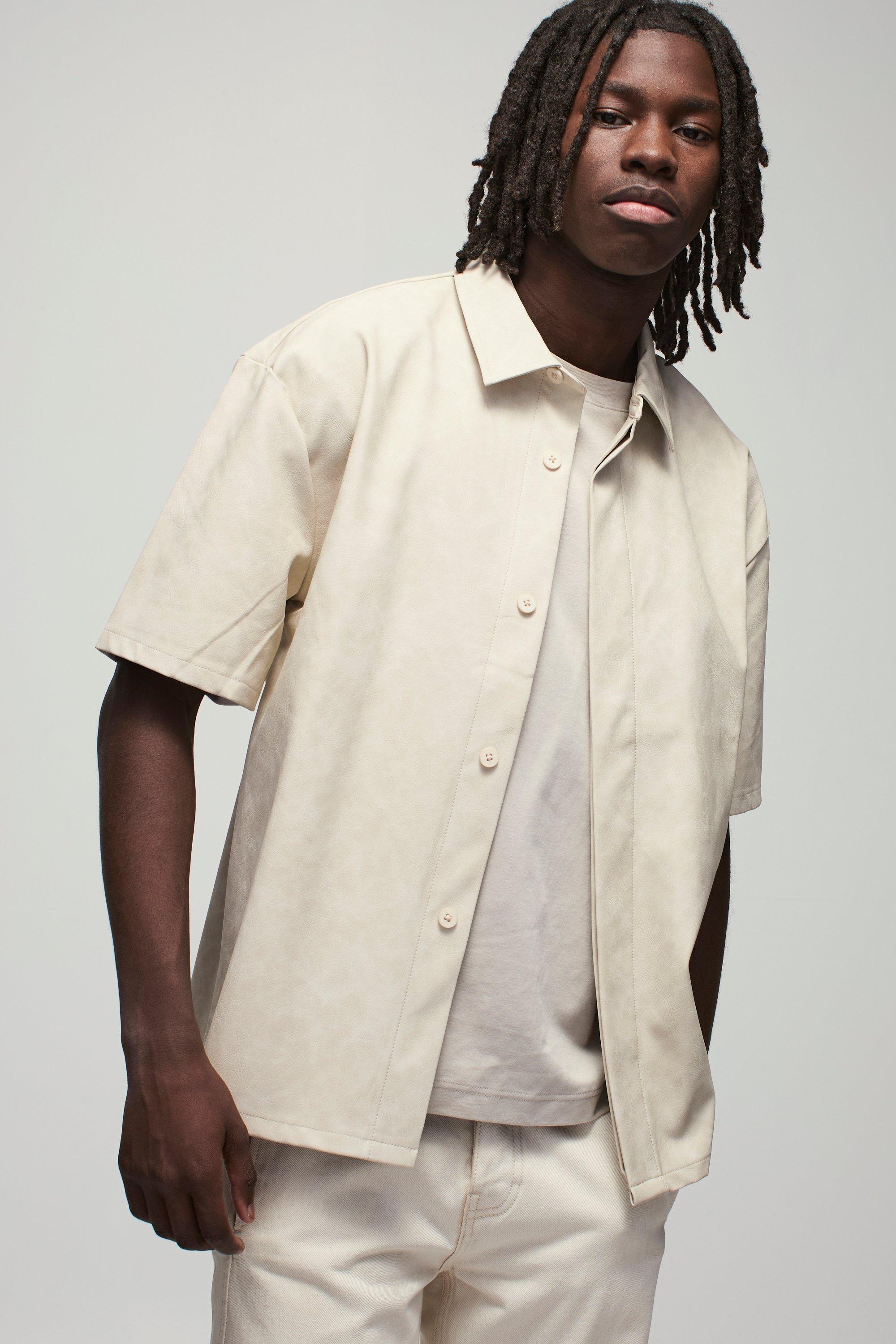 Camicia oversize in PU liquido effetto opaco con falsatura e colletto, Cream