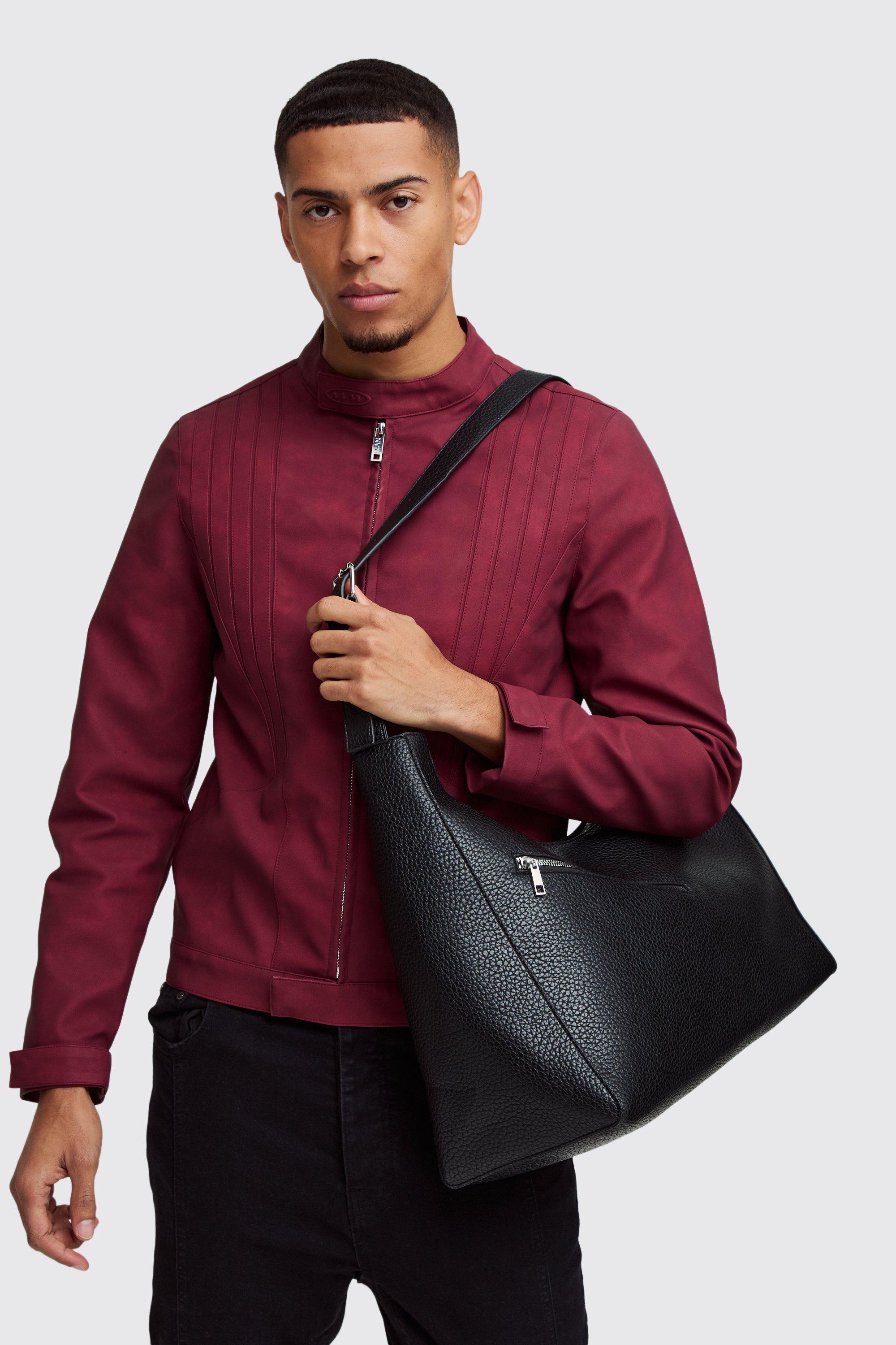 Mens Black Faux Leather Extreme oversized Shoulder bag, Black