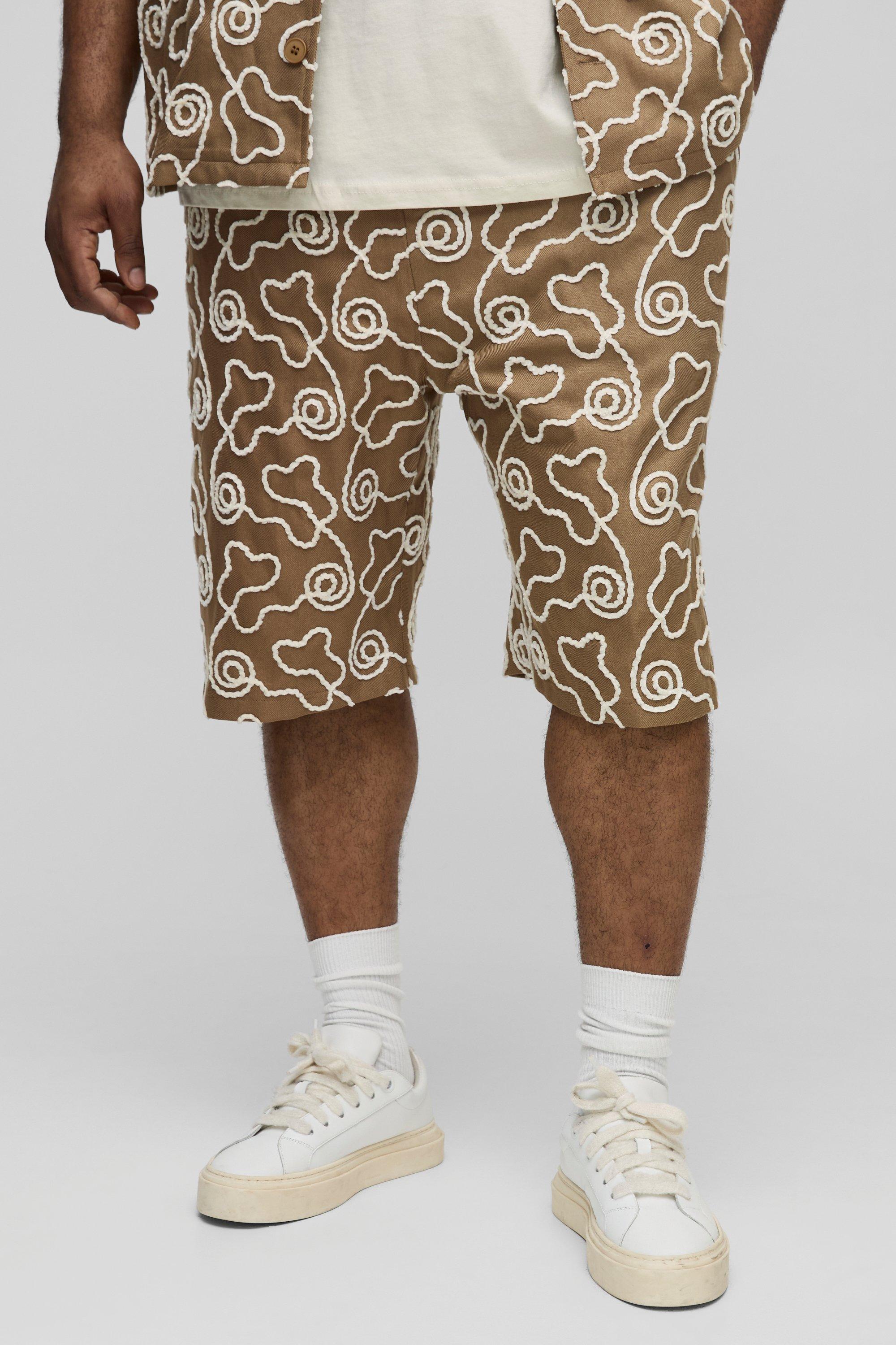 Pantaloncini Plus Size con ricami all over, Brown