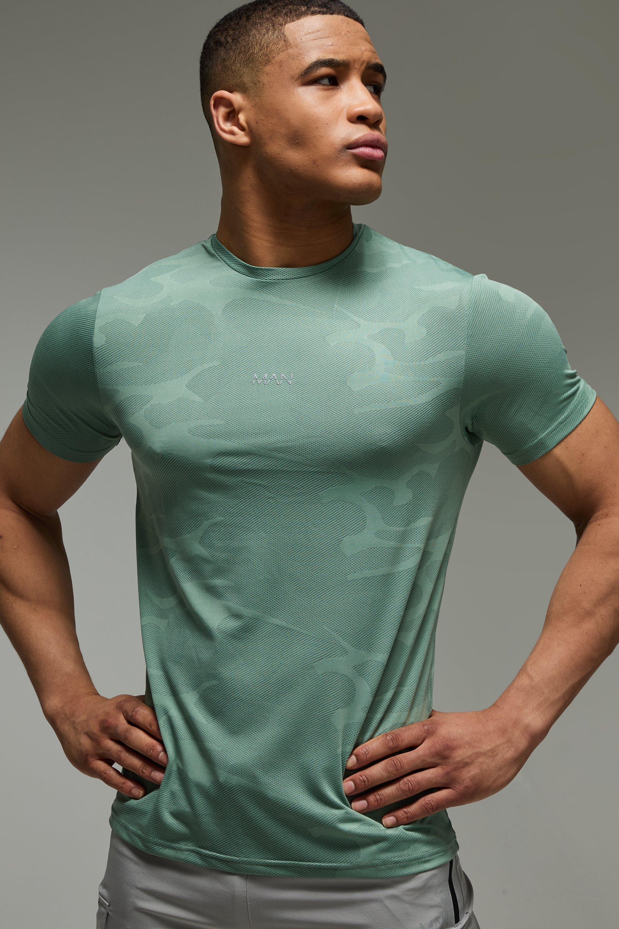 Mens Green Man Active Camo Jacquard Regular Fit T-shirt, Green