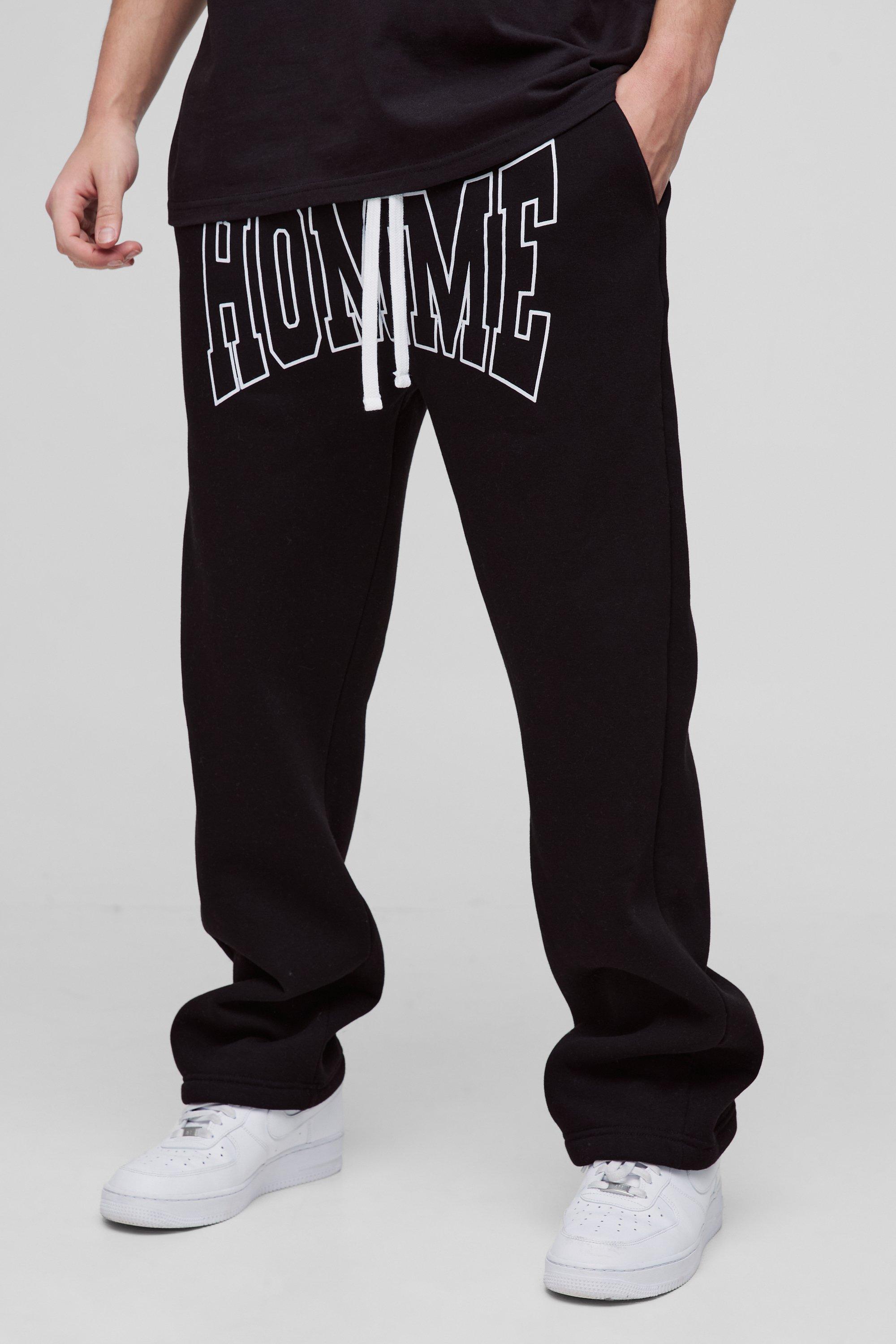 Pantaloni tuta dritti con stampa Homme, Nero