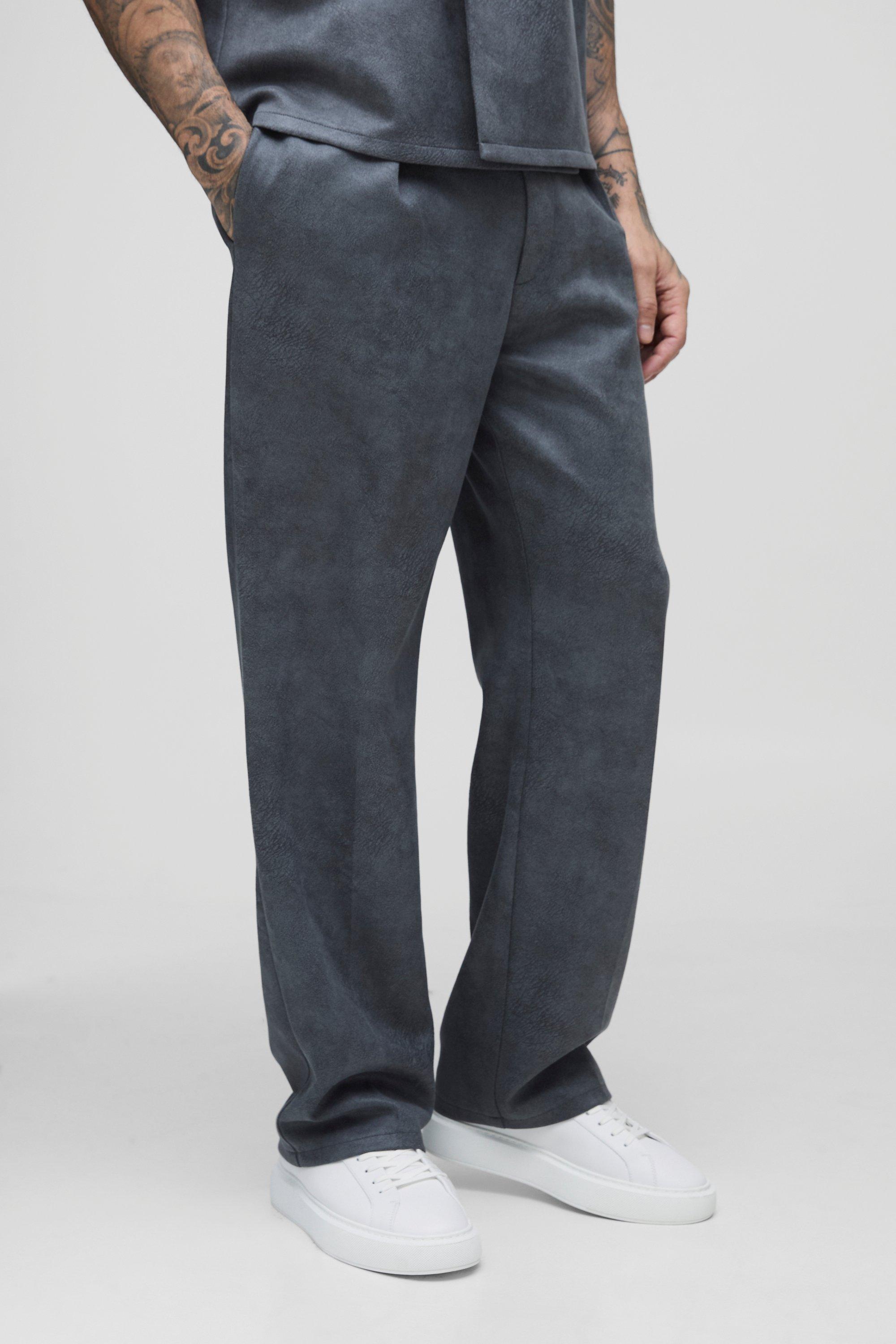 Pantaloni sartoriali Tall in scamosciato sintetico con cintura e pieghe, Grigio