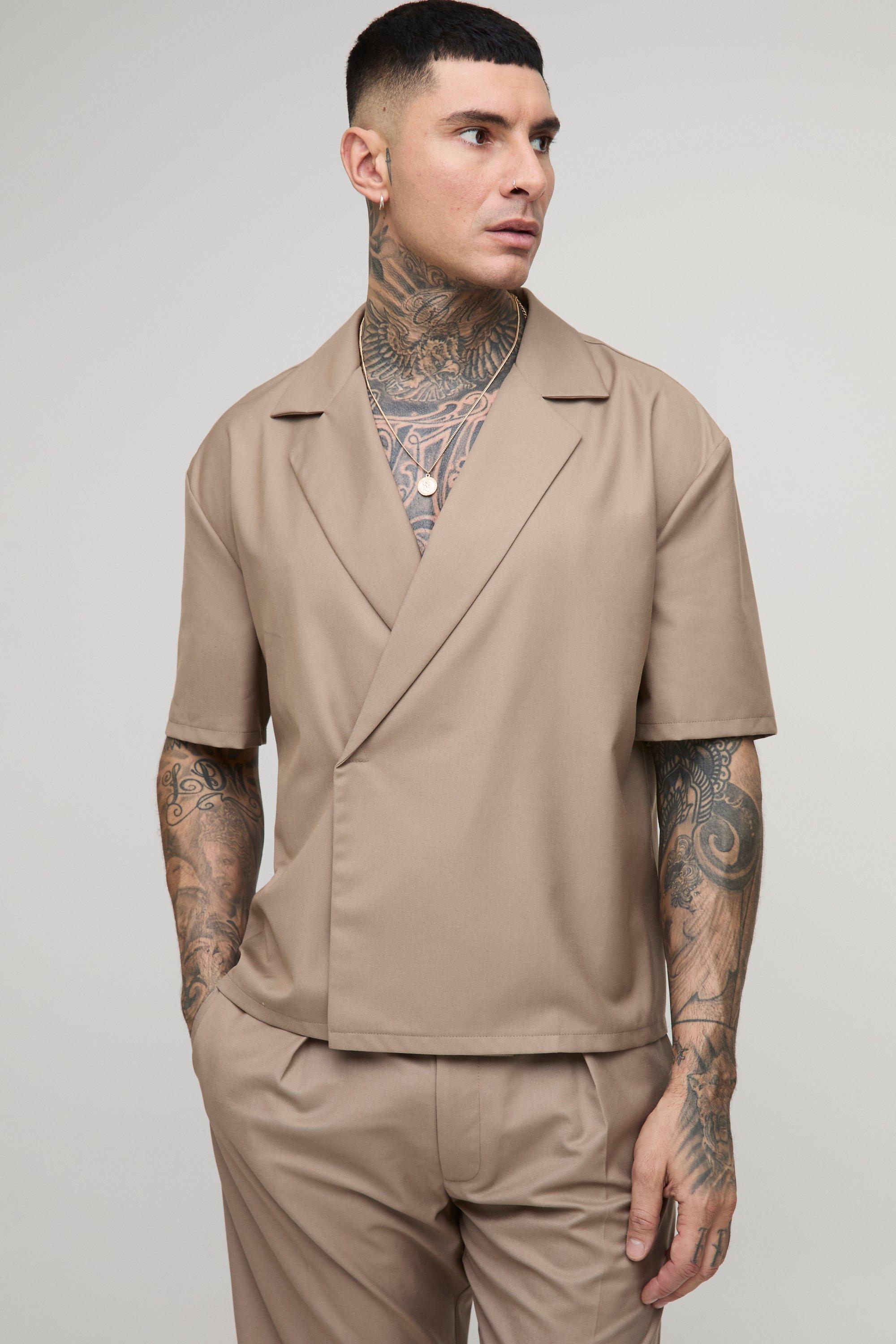 Camicia Tall squadrata a incrocio sartoriale, Beige