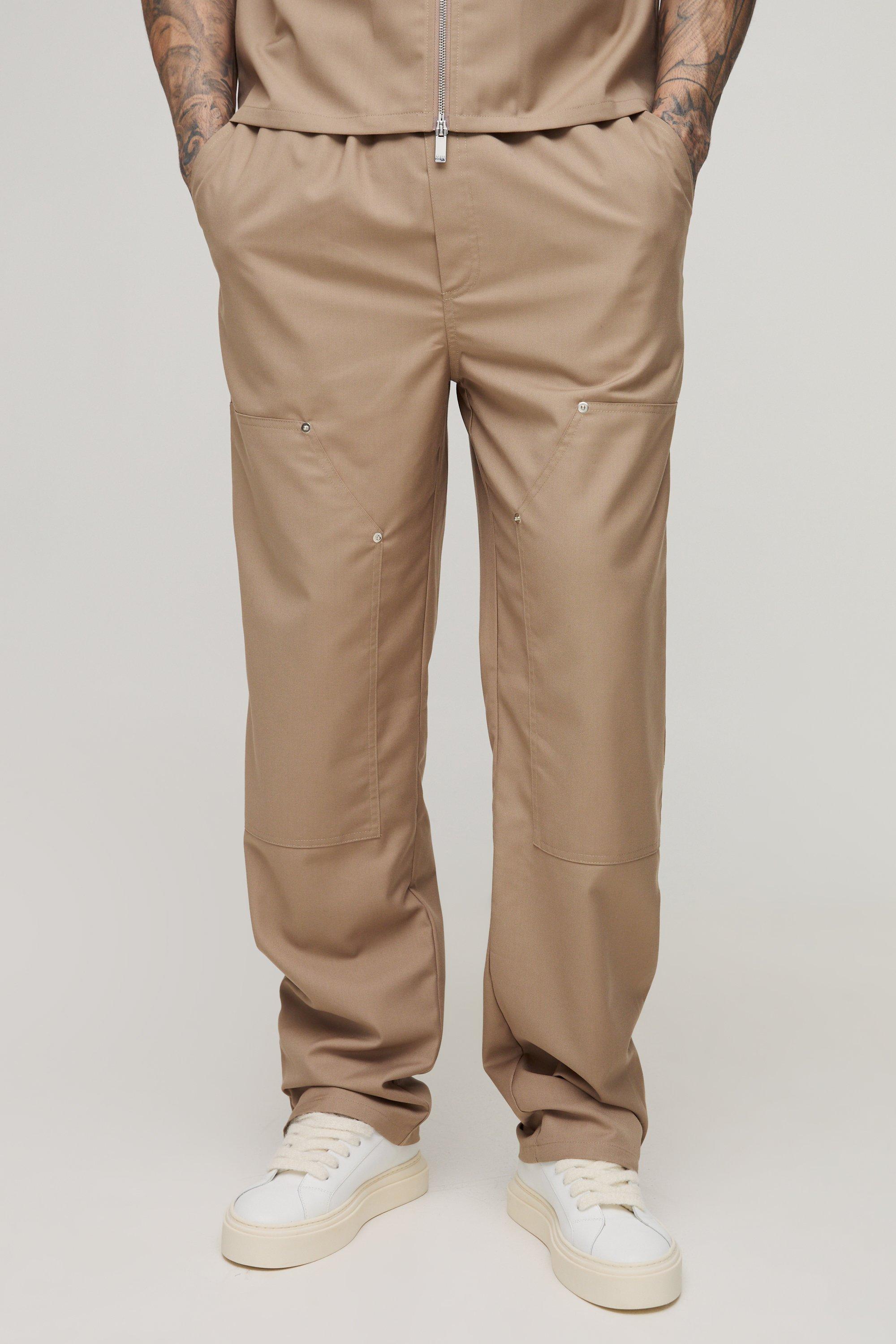 Pantaloni sartoriali Tall stile Carpenter con zip sul fondo, Beige
