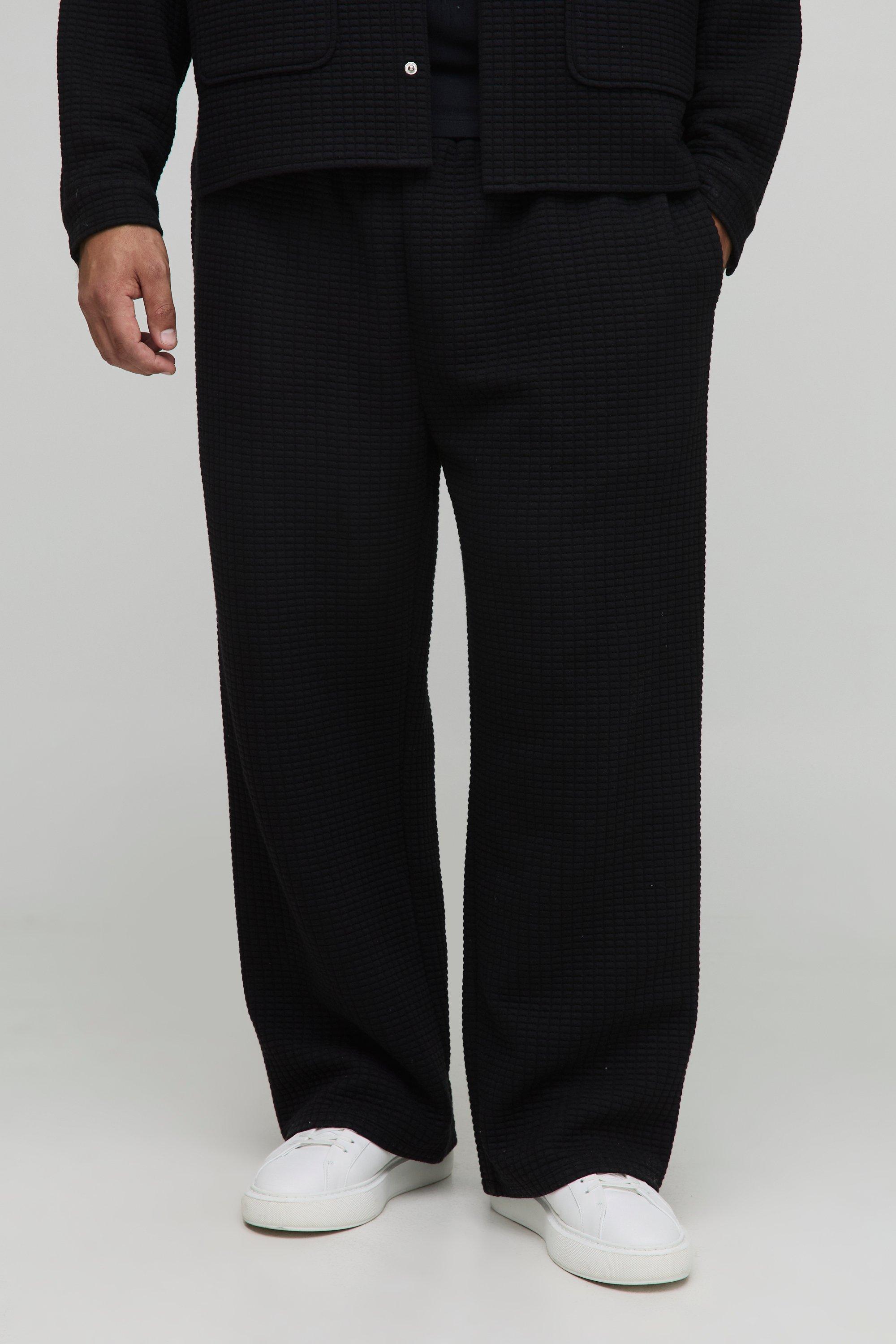 Mens Black Plus Quilted Elasticated Waist Relaxed Fit Trousers, Black