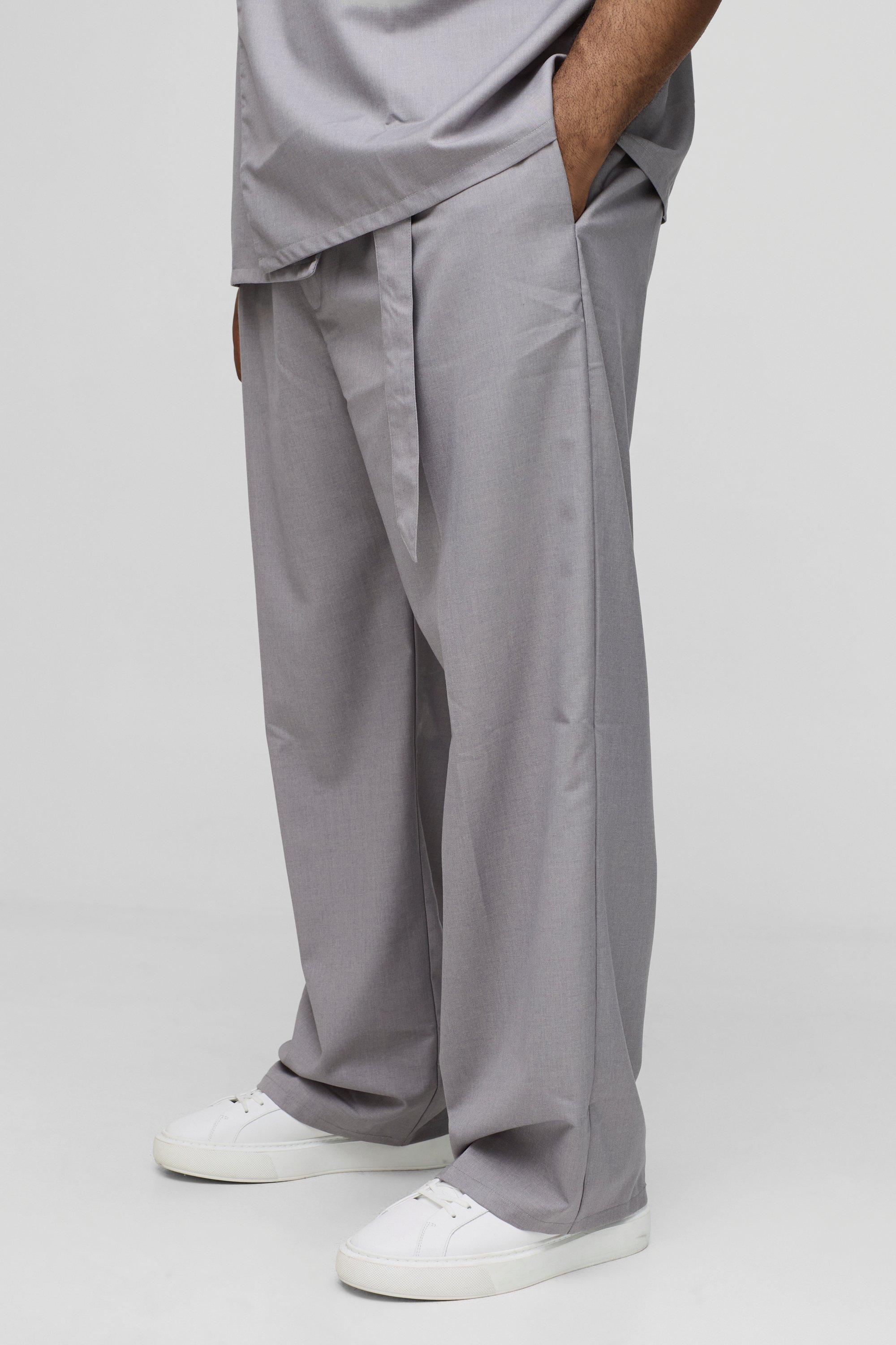 Pantaloni sartoriali Plus Size con cintura e pieghe, Grigio